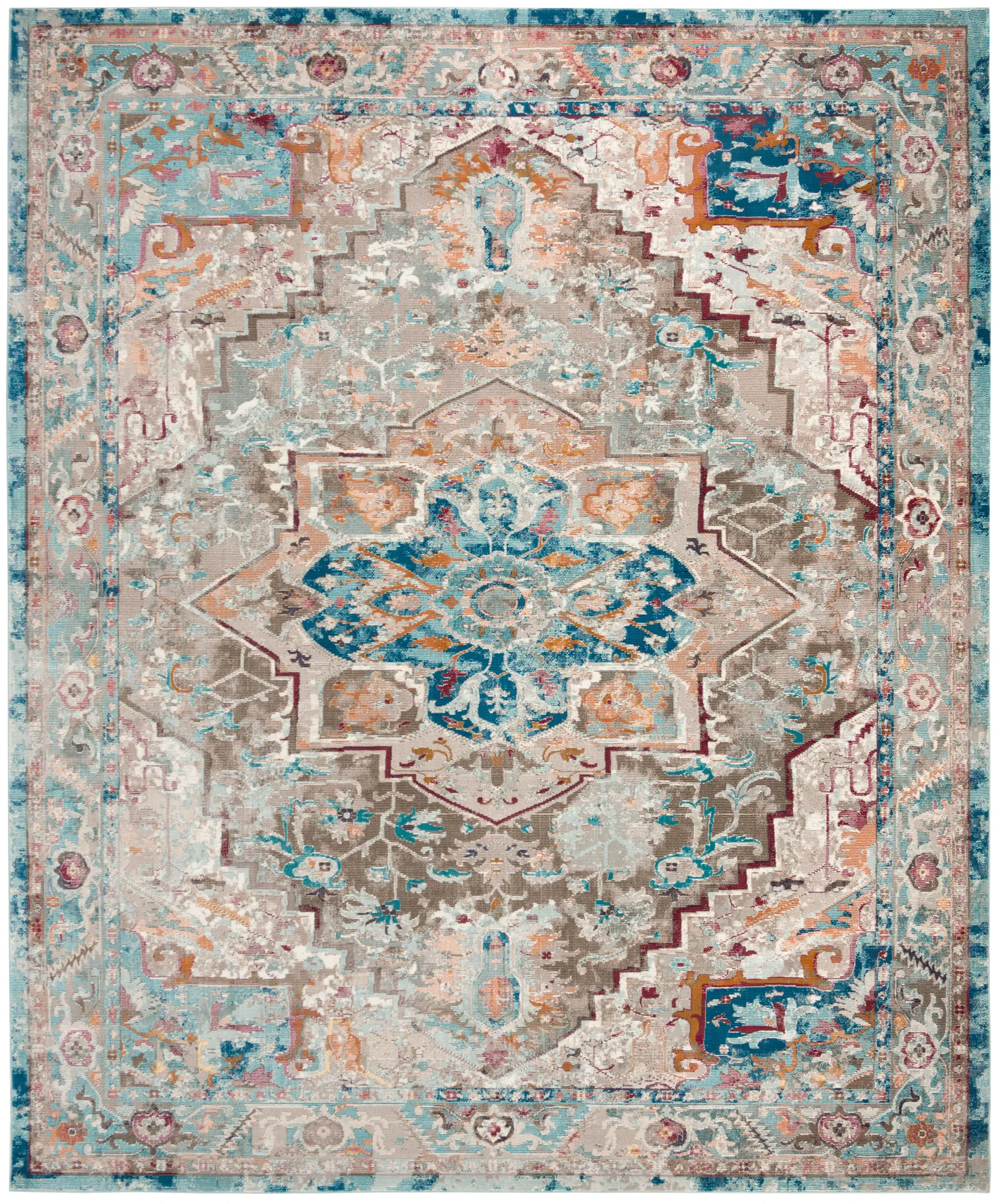 Aria Distressed Tribal Medallion Rug in Beige / Blue