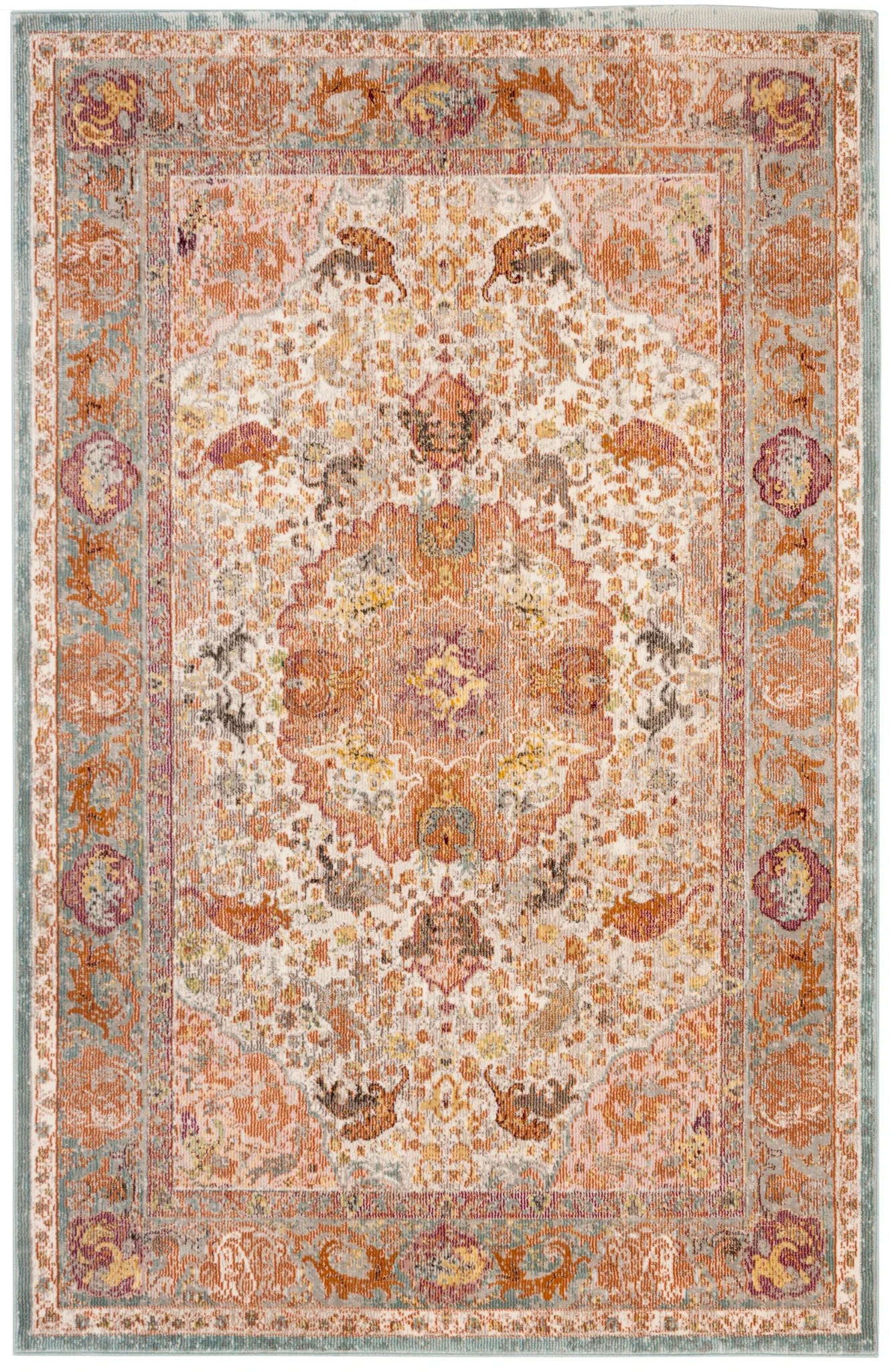 Aria Medallion Animal Rug in Beige / Orange