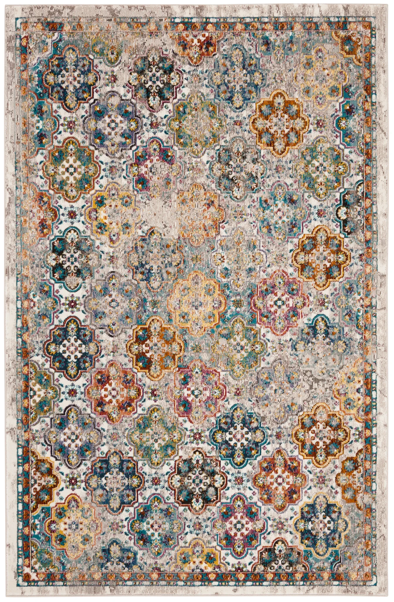 Aria Tile Rug in Beige / Multicolor