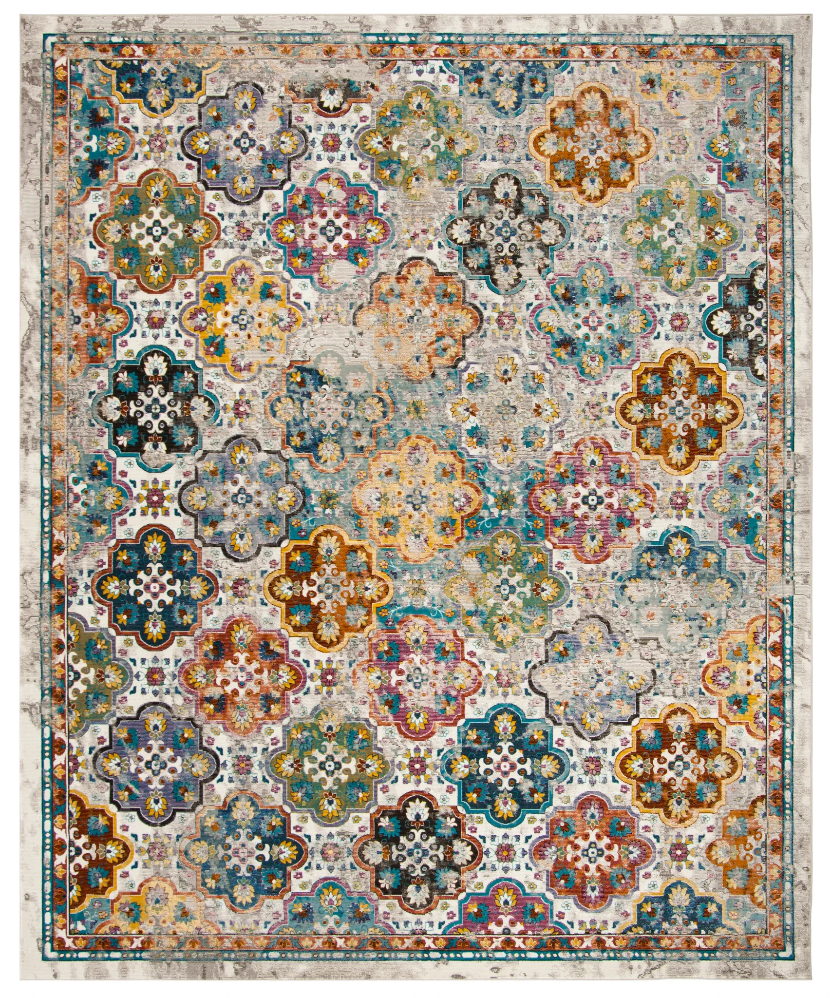 Aria Tile Rug in Beige / Multicolor
