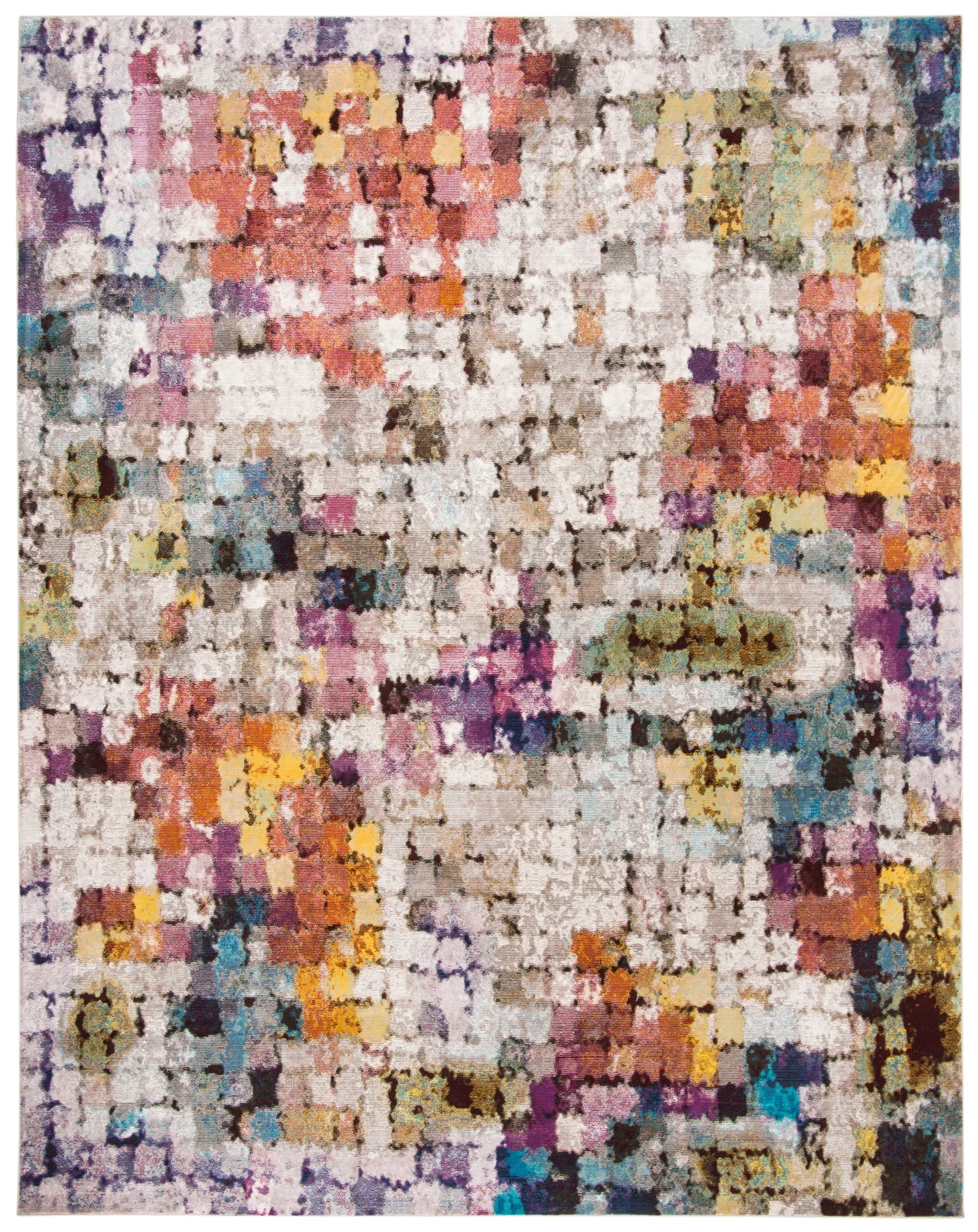 Aria Pixelated Grid Rug in Cream / Rust
