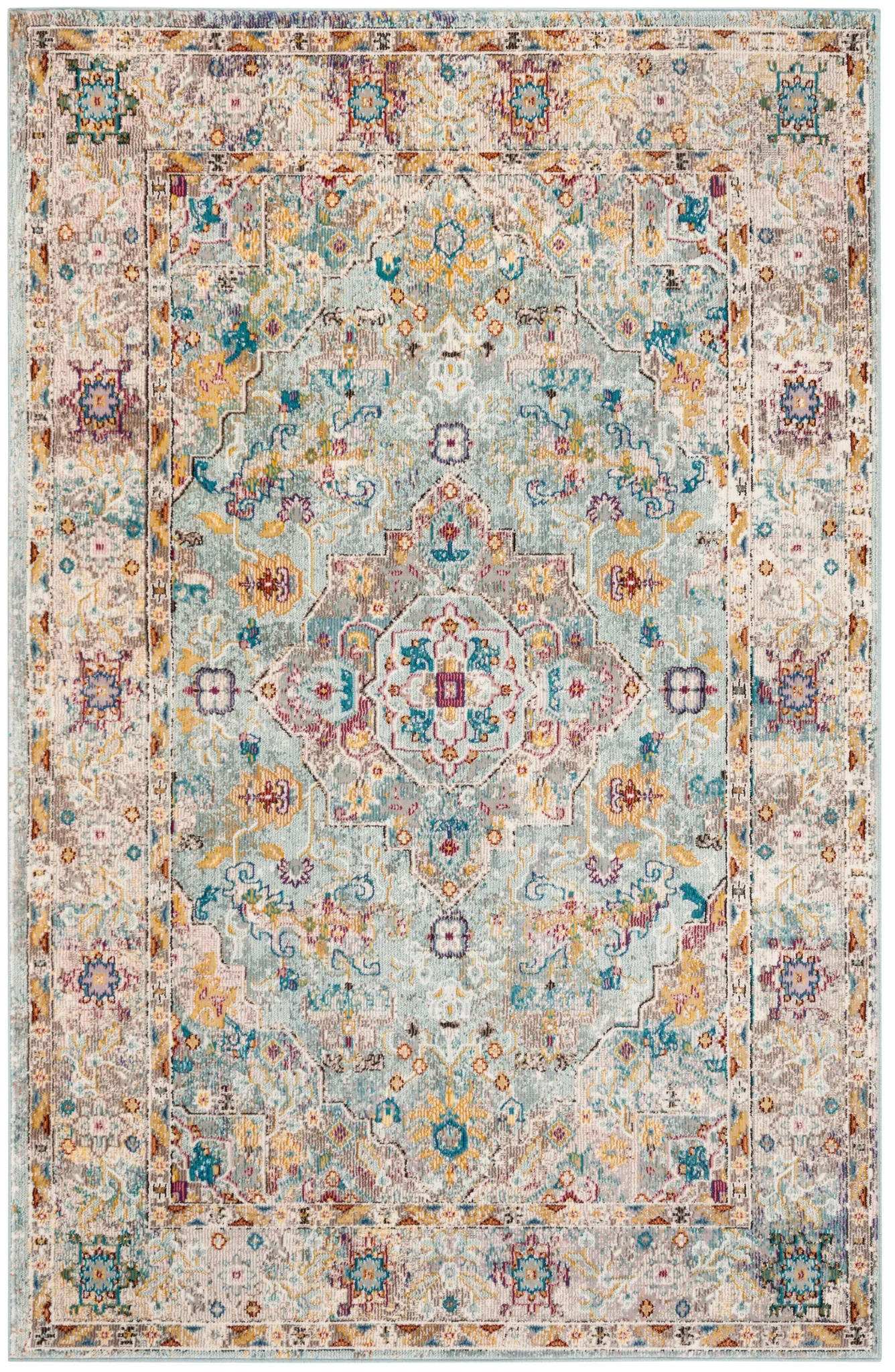 Aria Distressed Scroll Rug in Beige / Blue
