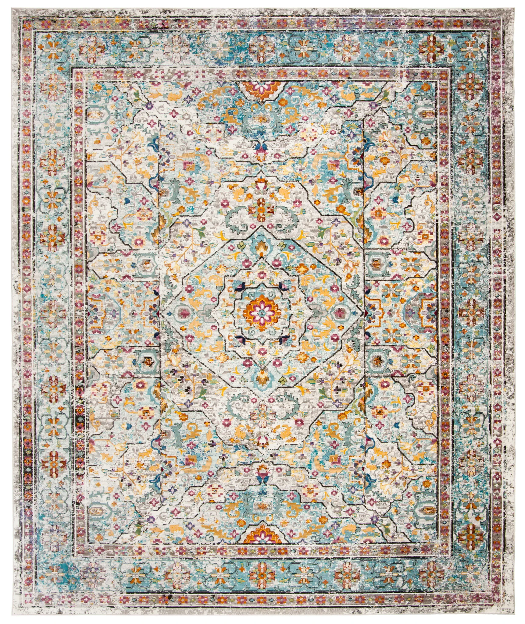 Aria Medallion Bordered Rug in Cream / Blue