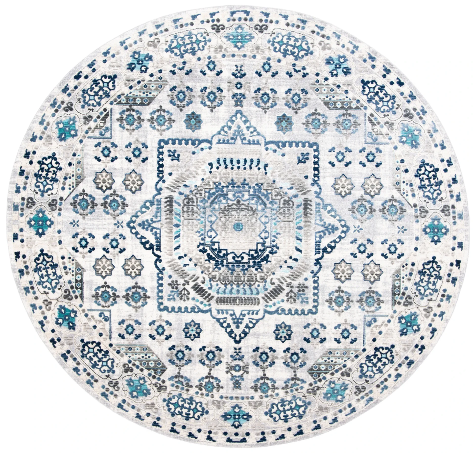 Aria Geometric Medallion Rug in Gray / Cream