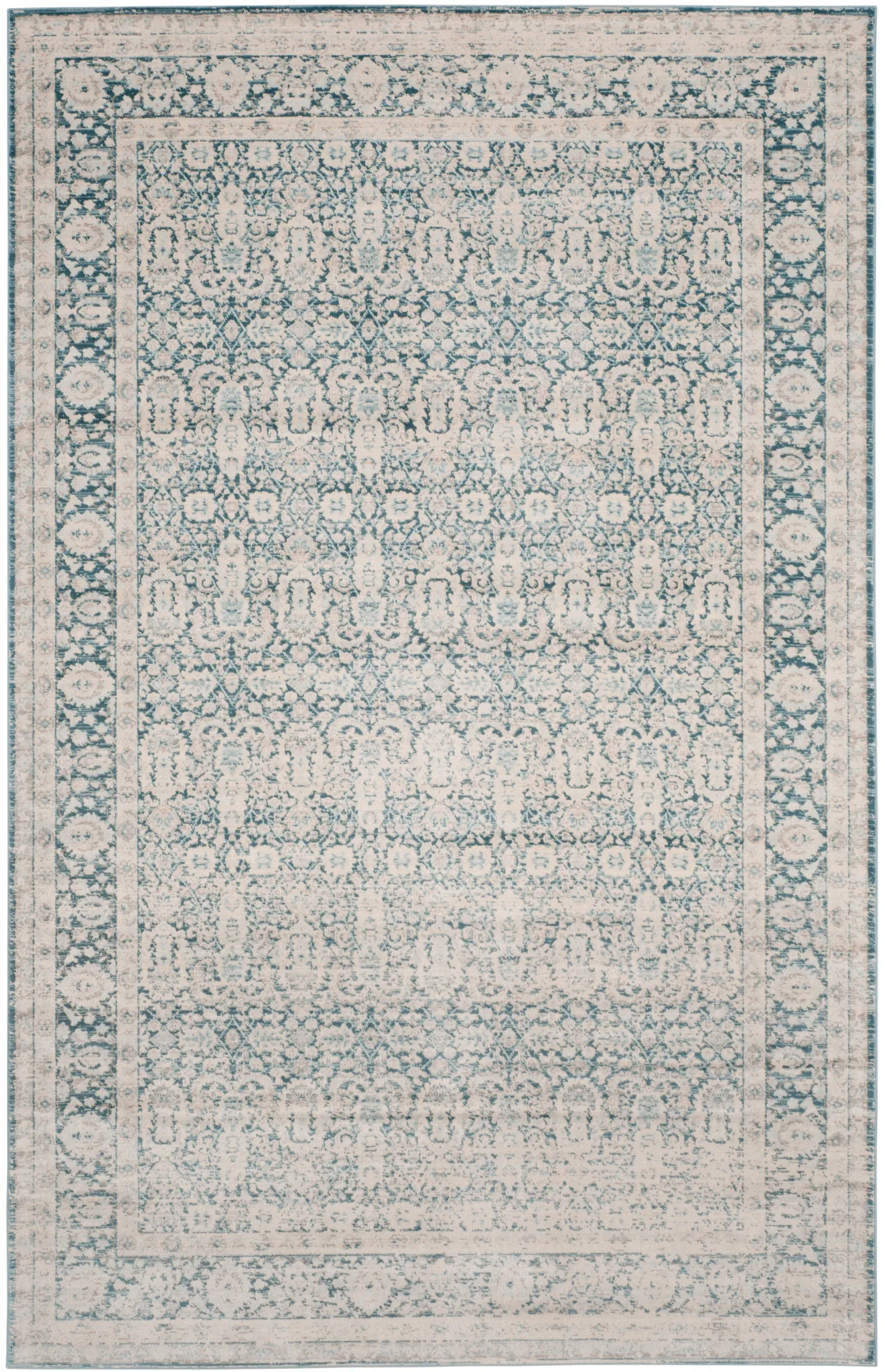 Archive Bordered Floral Rug in Blue / Gray