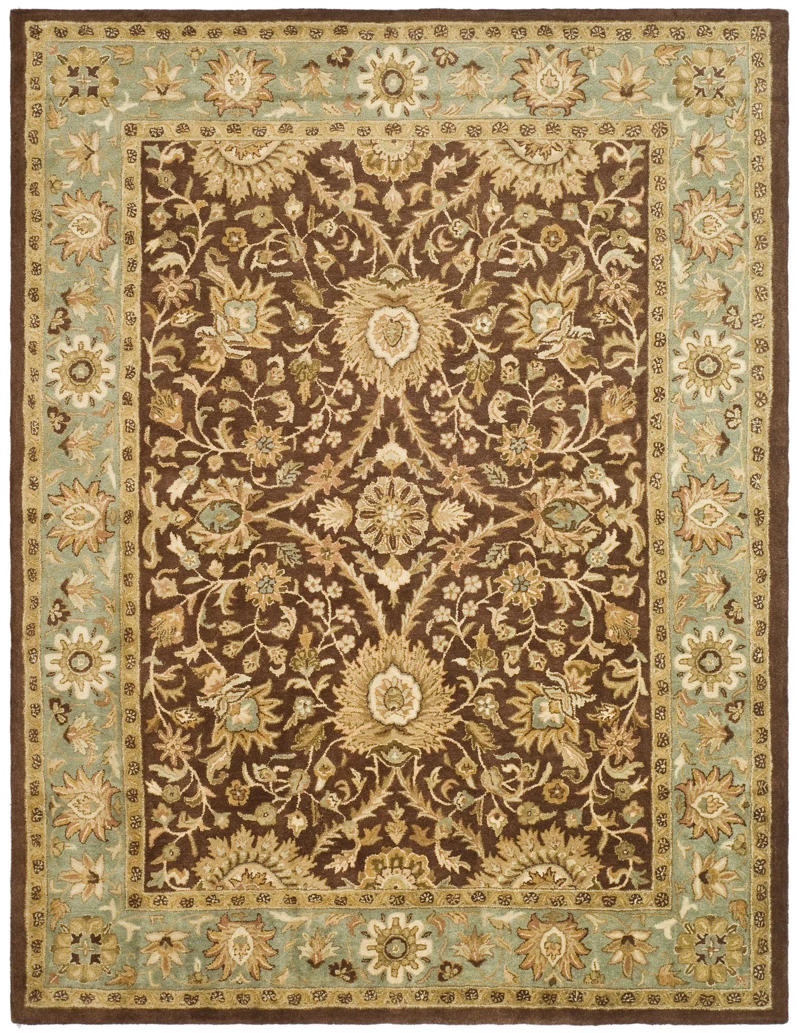 Antiquity Palmette Bordered Hand-Tufted Wool Rug in Chocolate / Blue