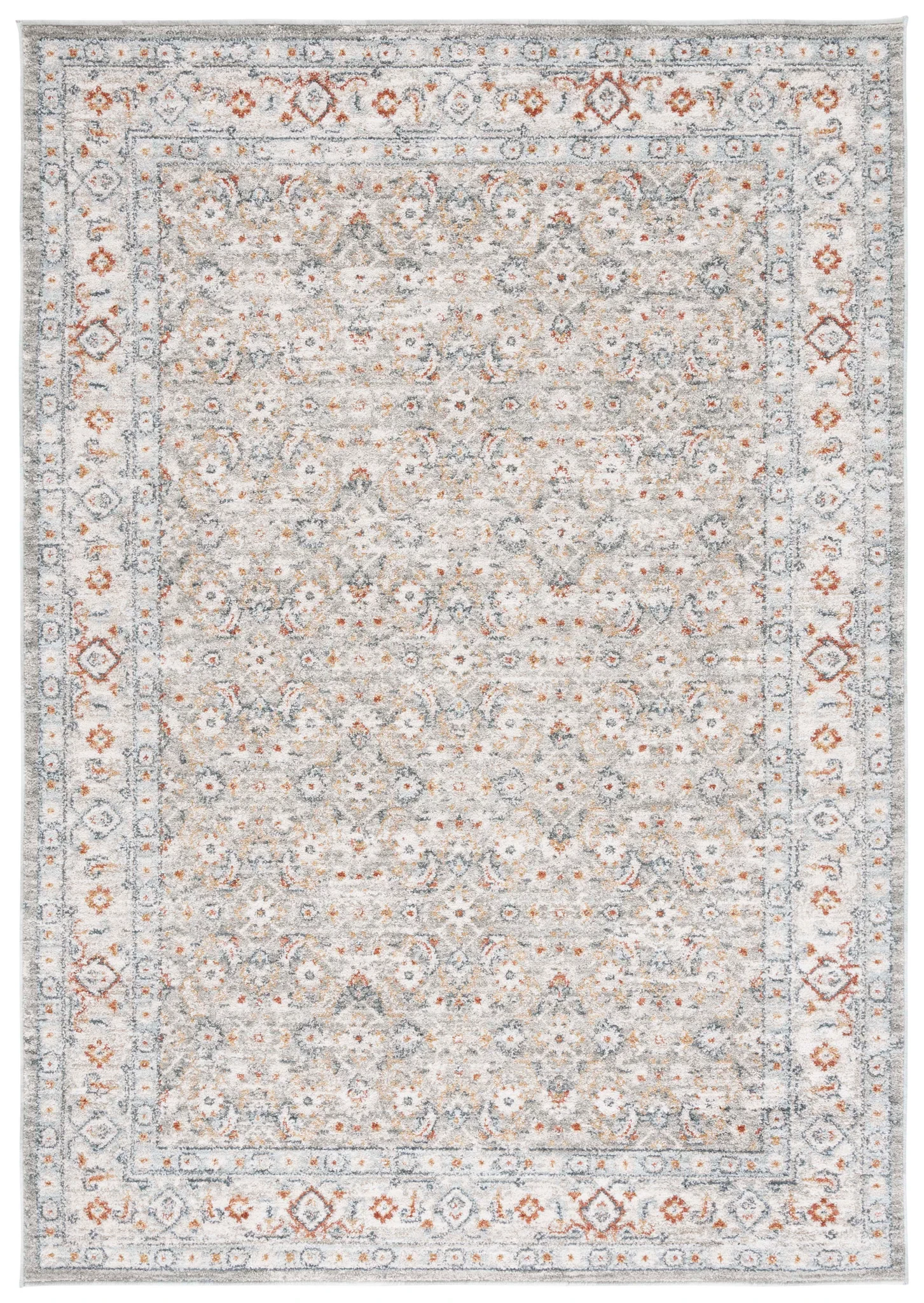 Avalon Floral Bordered Rug in Gray / Light Blue