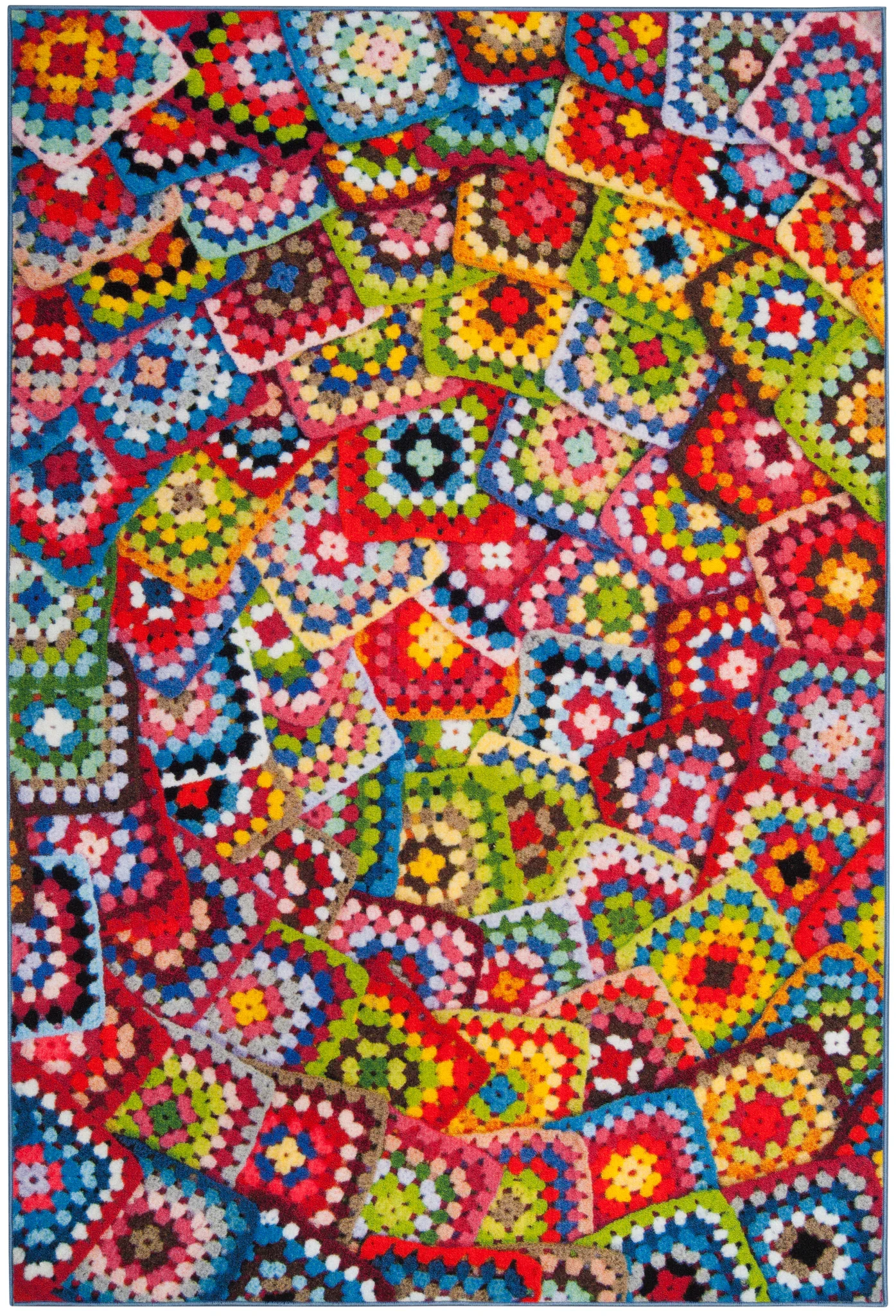 Aztec Bohemian Patchwork Rug in Green / Multicolor