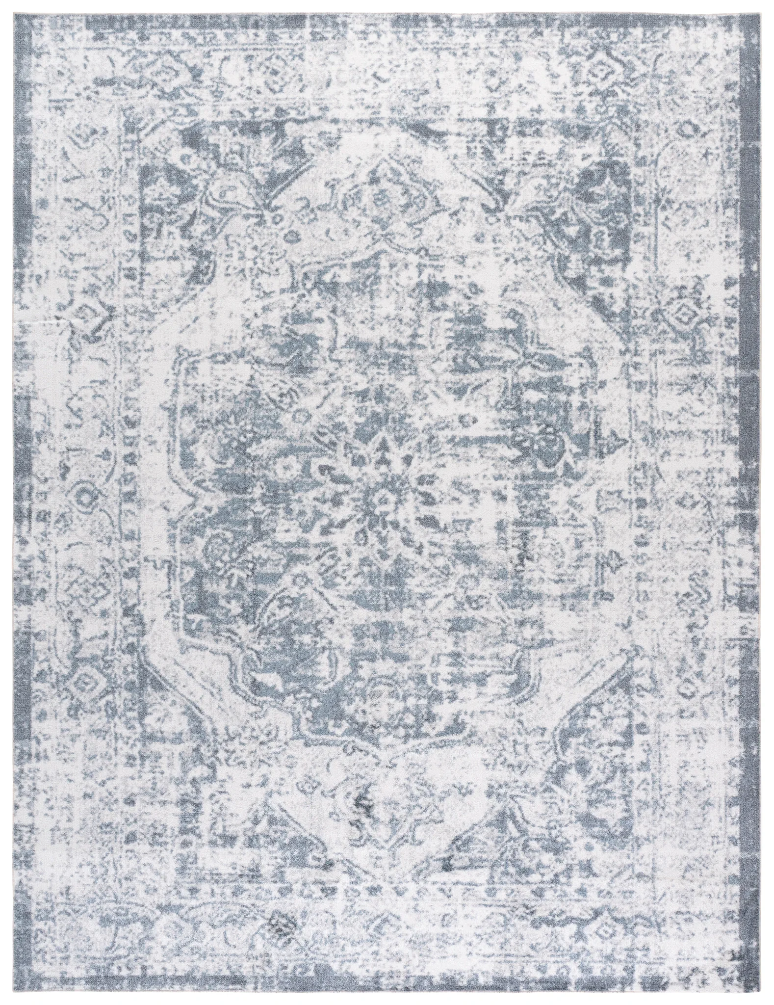 Baltimore Vintage Floral Medallion Washable Rug in Light Gray / Blue