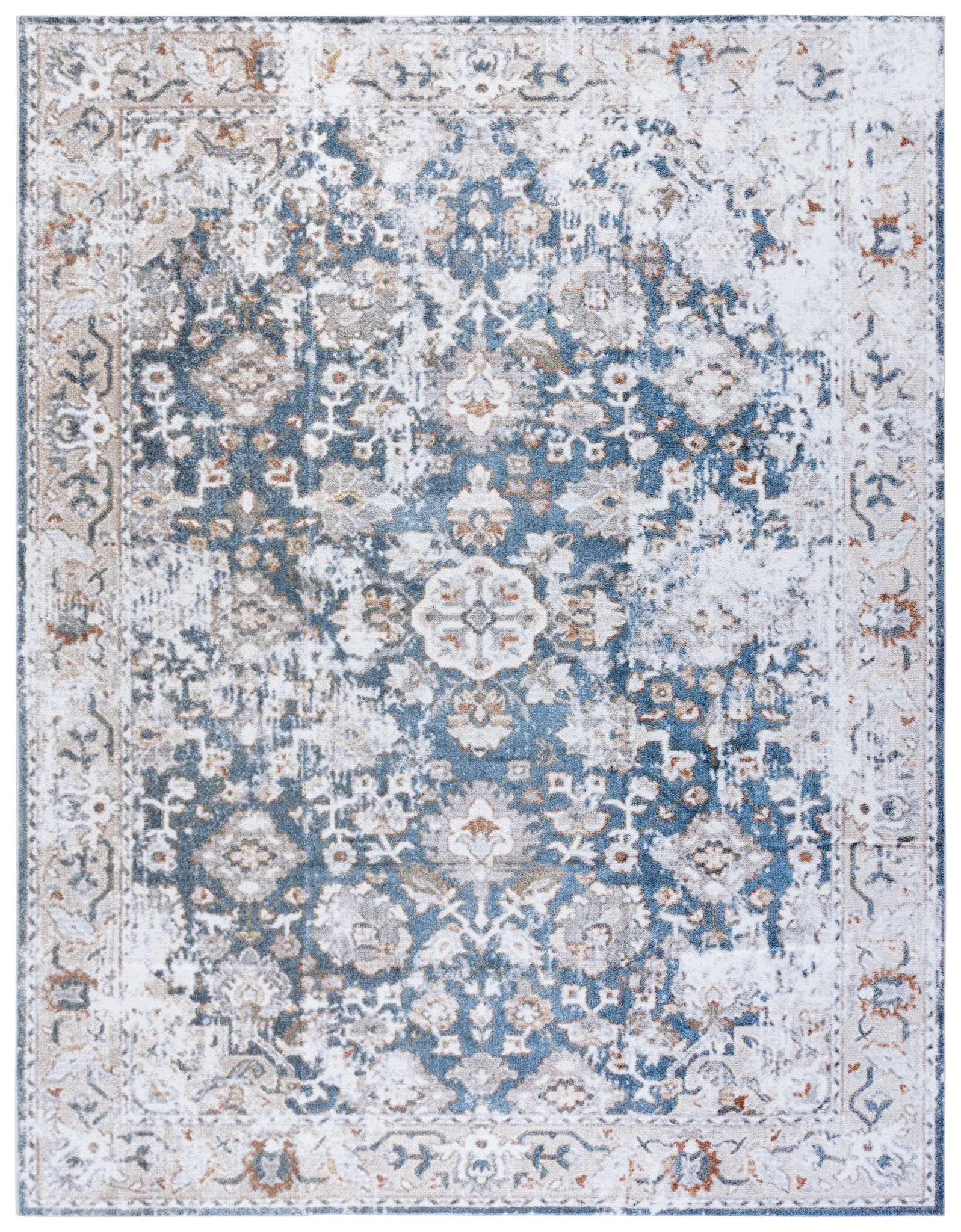 Baltimore Faded Medallion Washable Rug in Light Gray / Blue