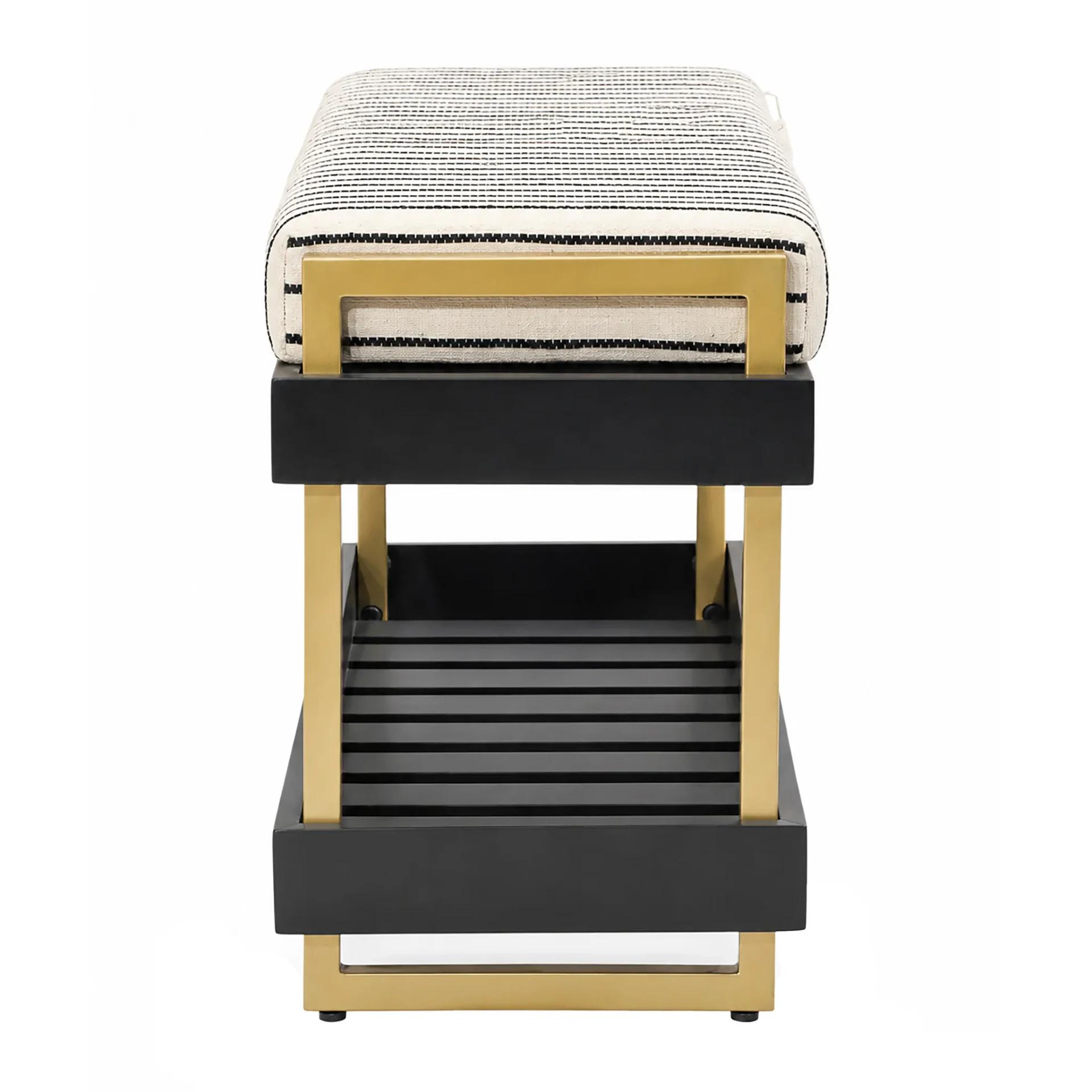 Bridgette Bench With Shelf in Black&White / Gold