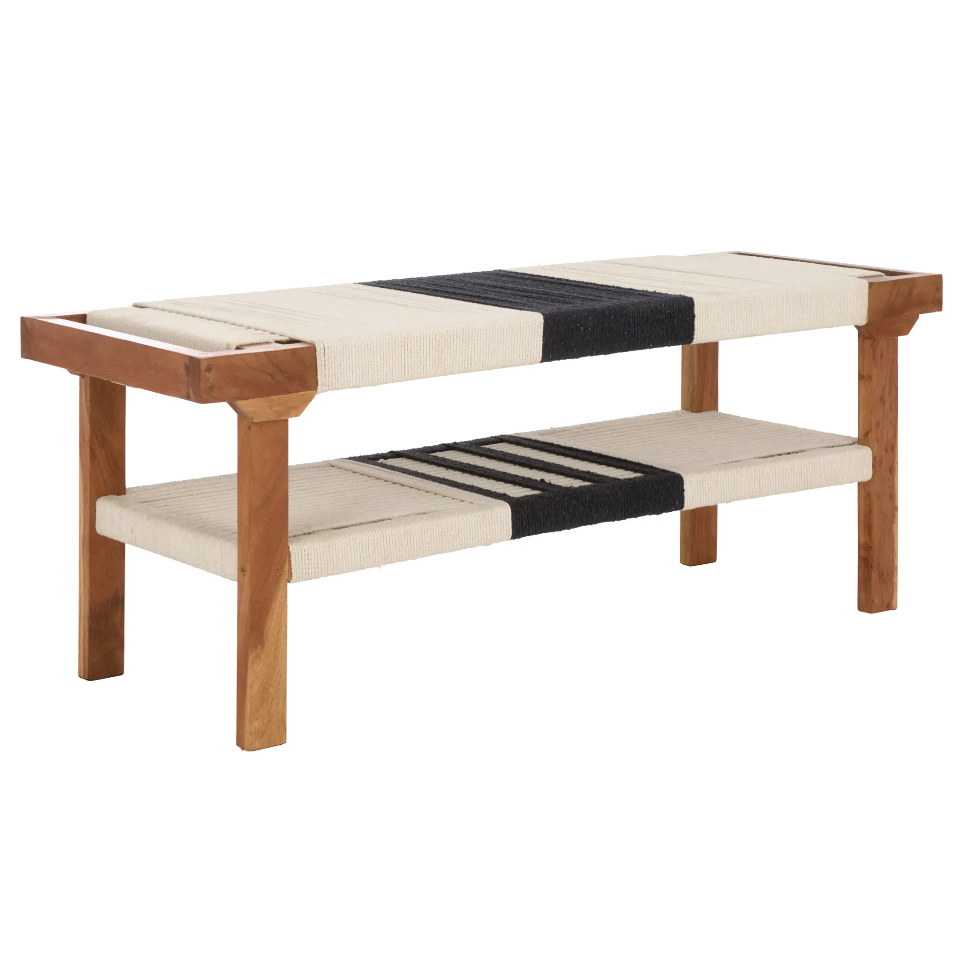 Munich Bench With Shelf in Beige Black / Natural