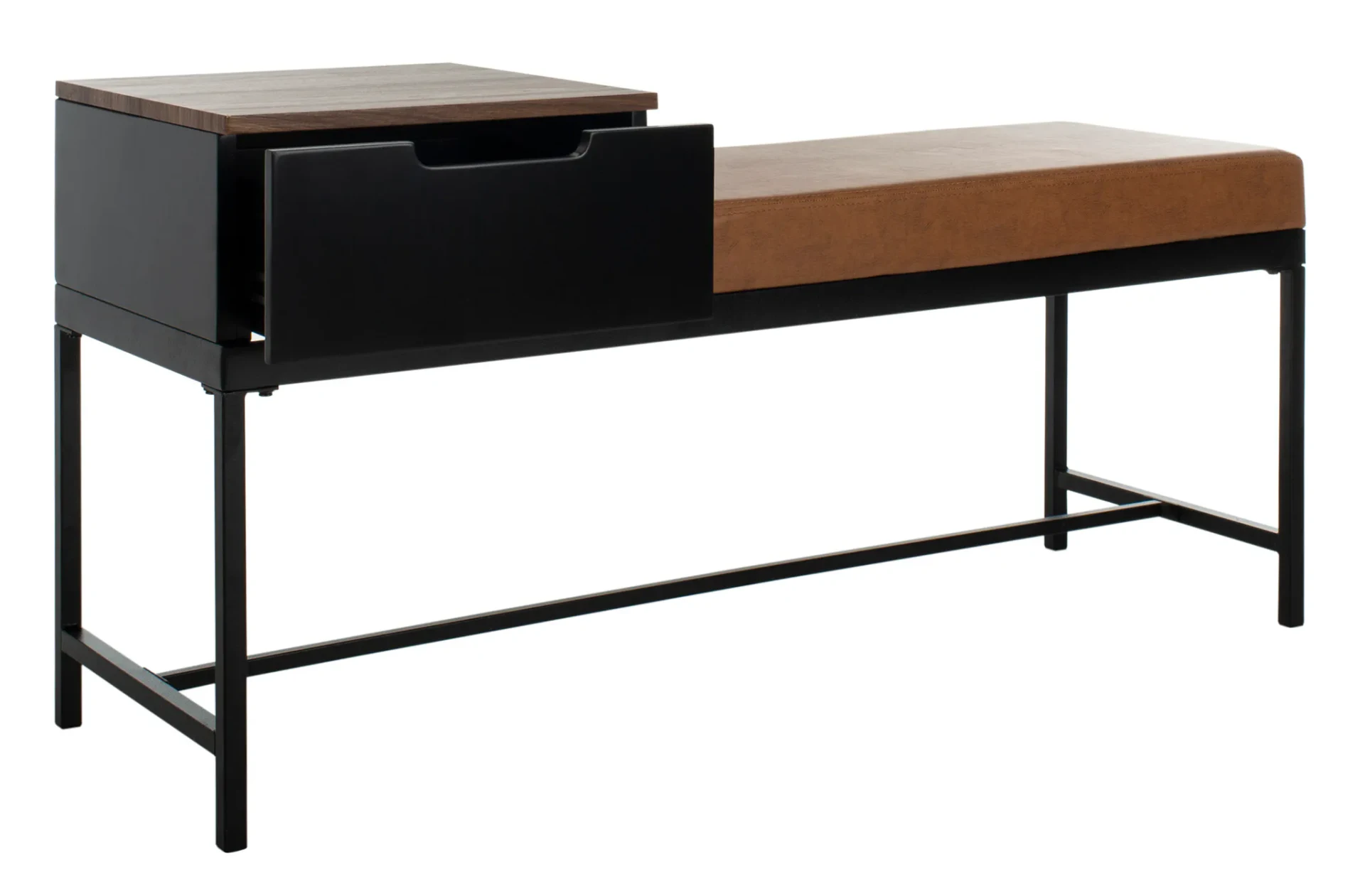 Maruka Bench With Storage in Gray Washed / Dark Green Pu
