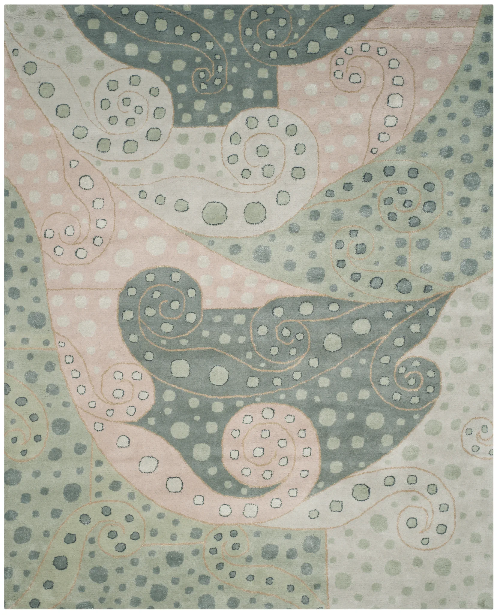 Bella Spiral Wave Hand-Tufted Wool Rug in Sage / Multicolor