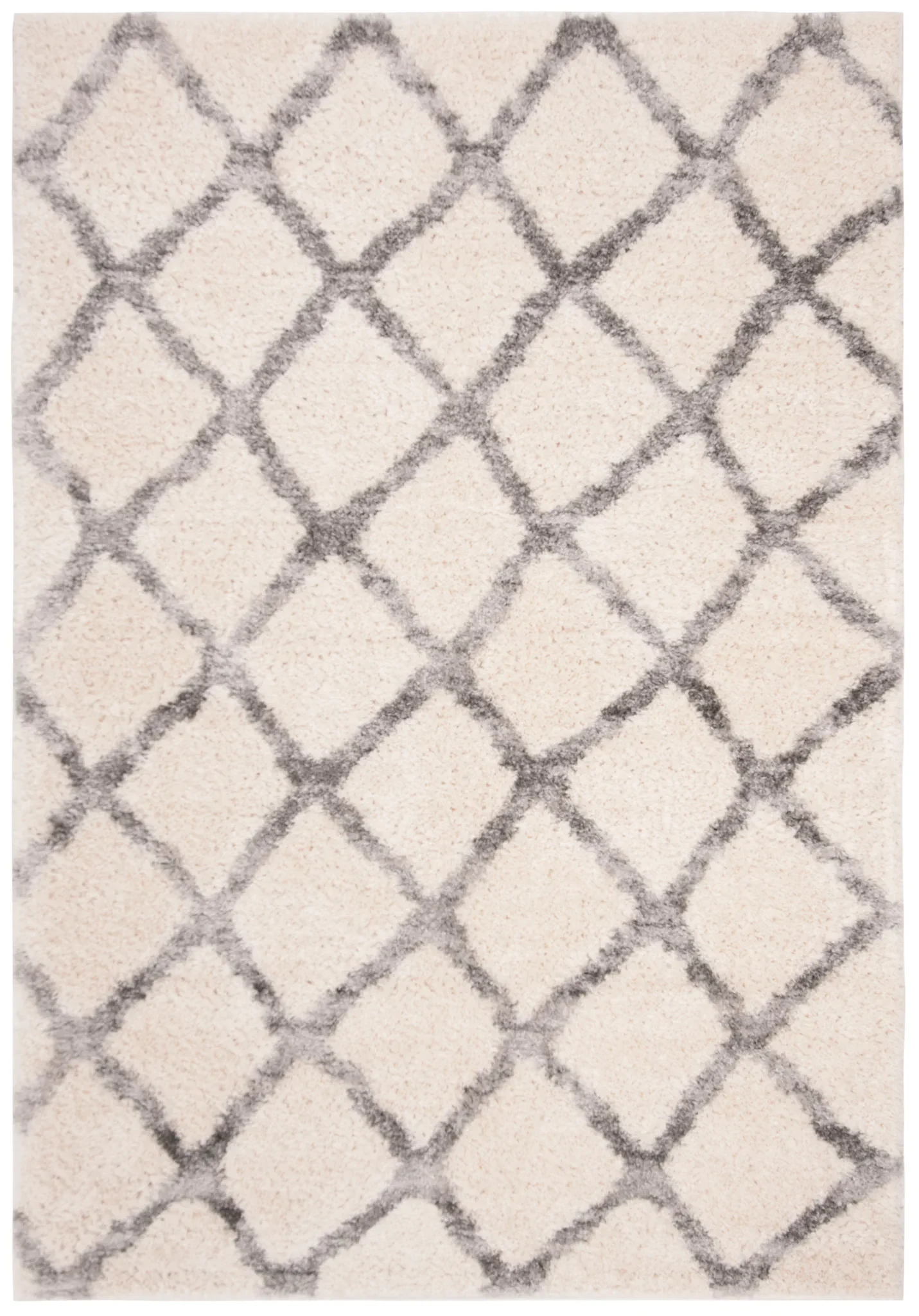 Berber Shag Lattice Trellis Rug in Ivory / Gray
