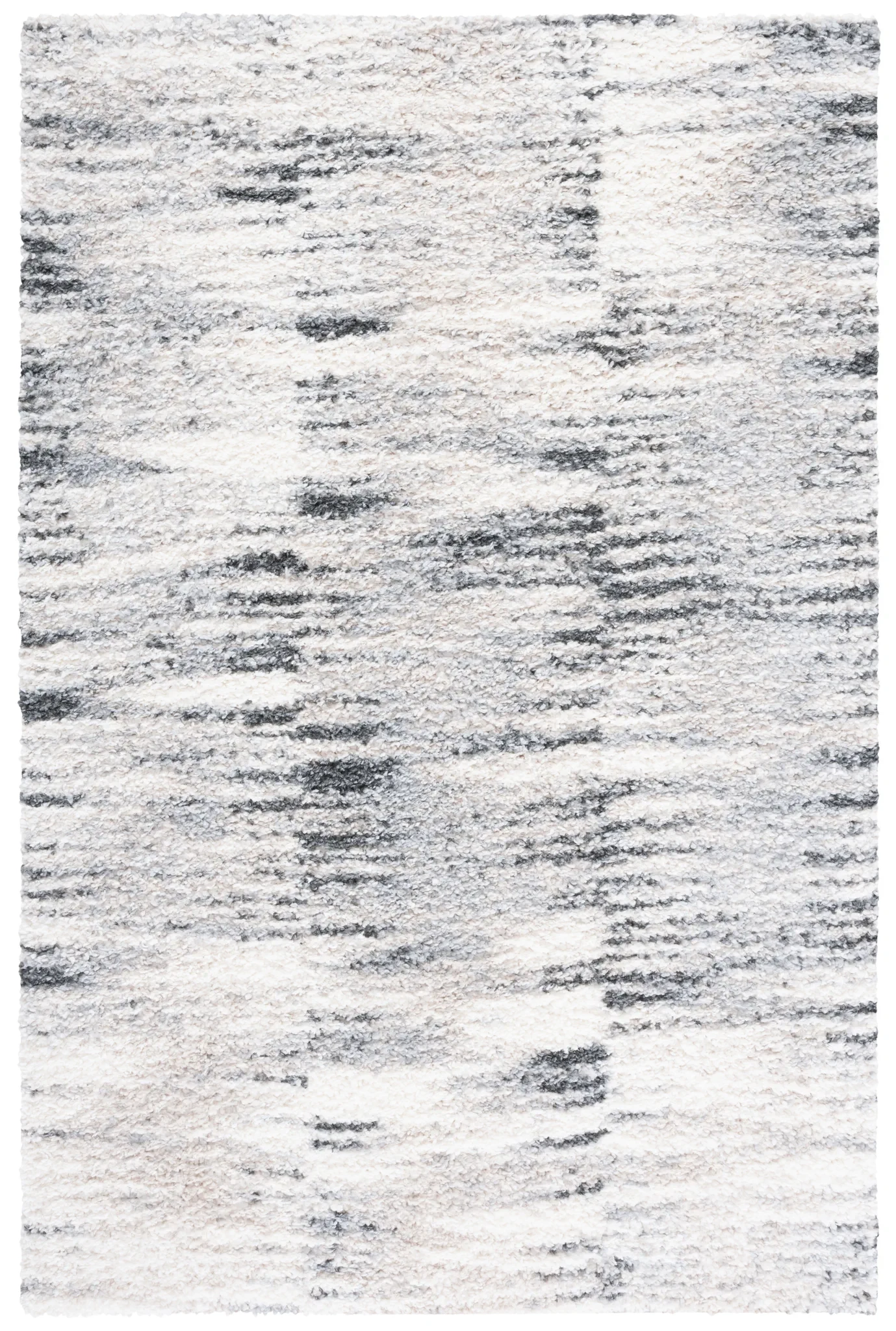 Berber Linear Stripe Shag Rug in Gray / Ivory