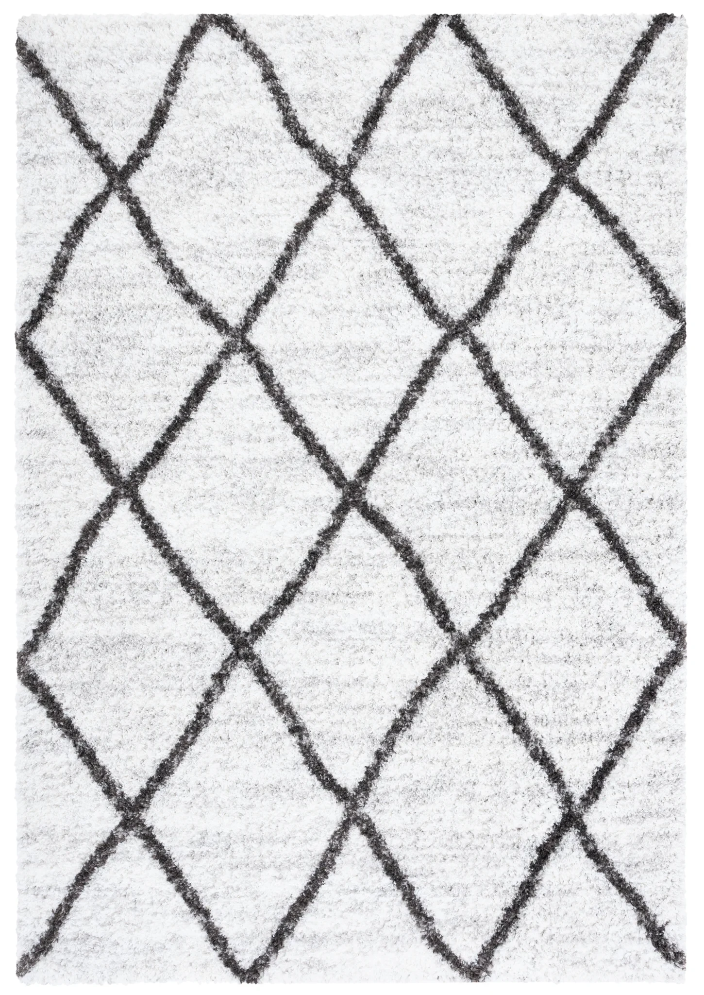 Berber Oversized Diamond Trellis Shag Rug in Ivory / Gray