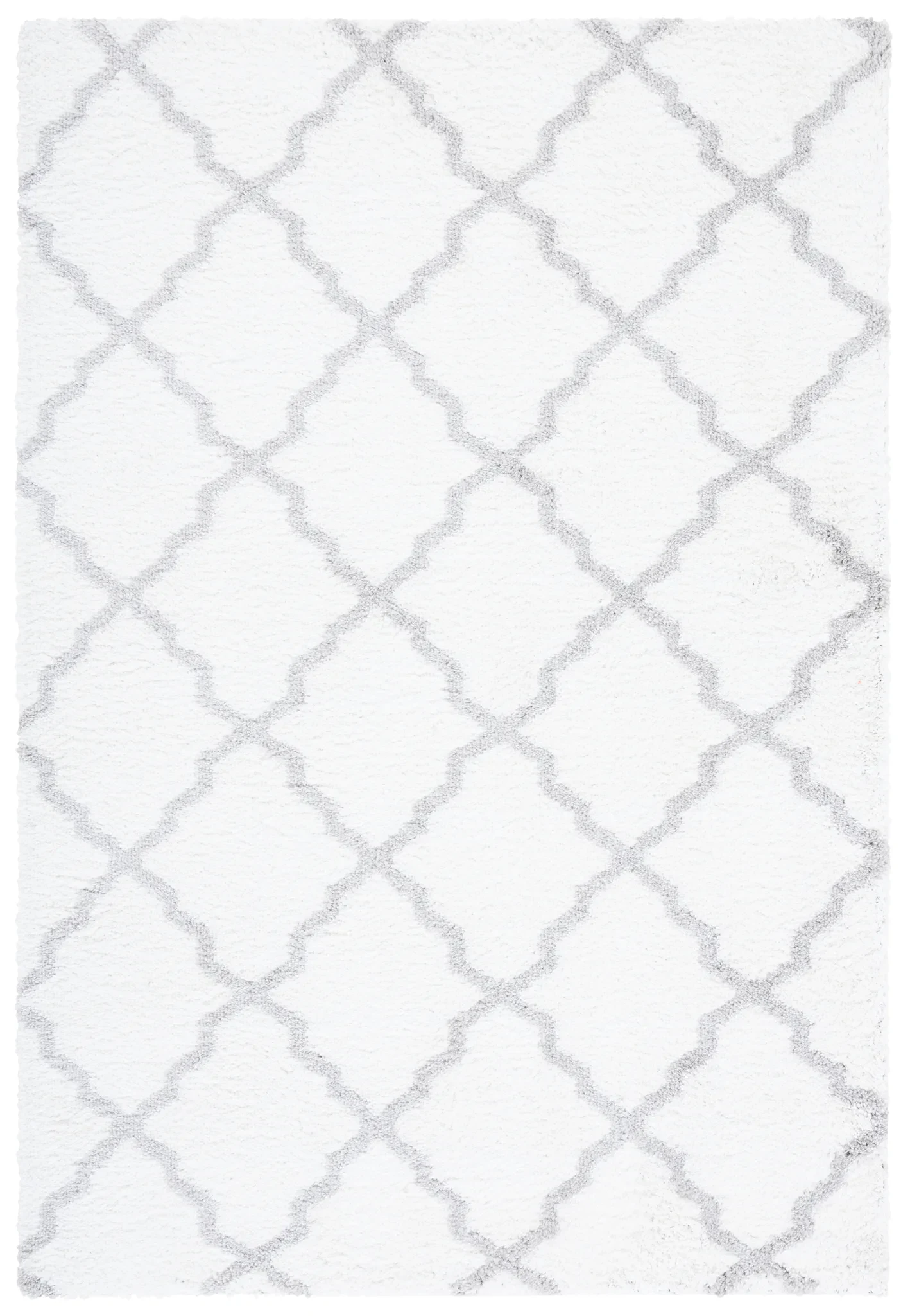 Berber Curved Trellis Shag Rug in Ivory / Light Gray