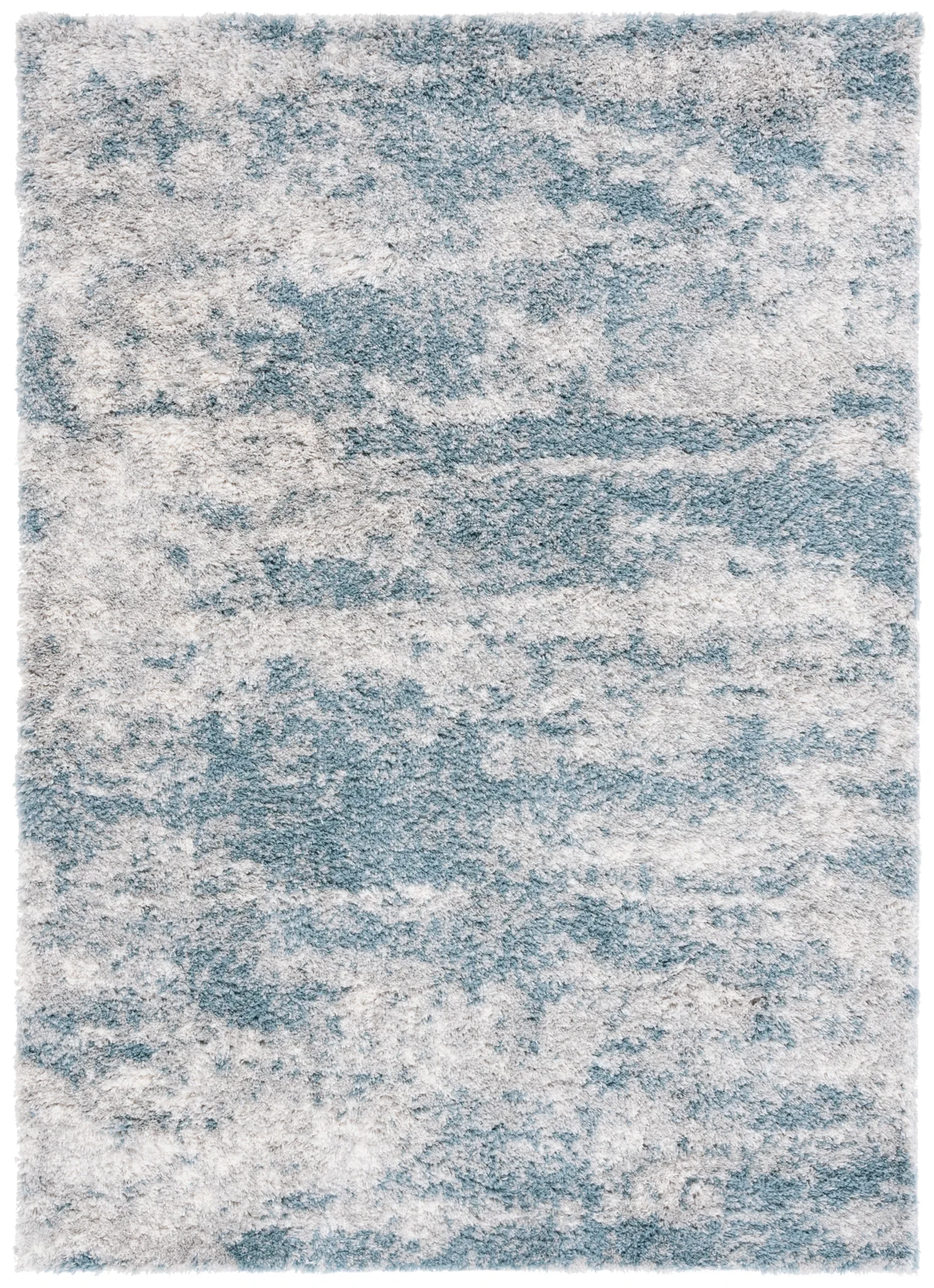 Berber Clouded Abstract Shag Rug in Ivory / Blue