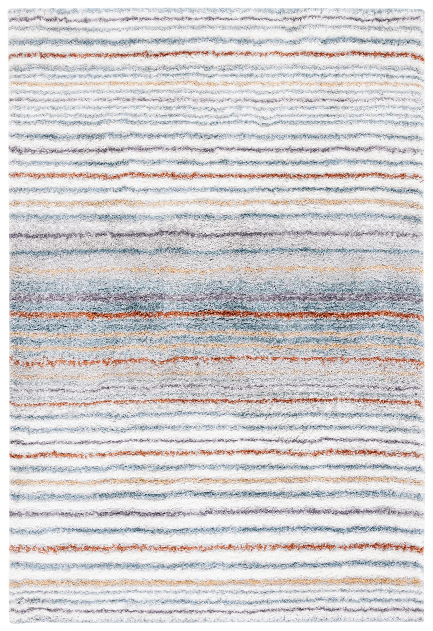 Berber Gradient Stripe Shag Rug in Blue Rust / Ivory
