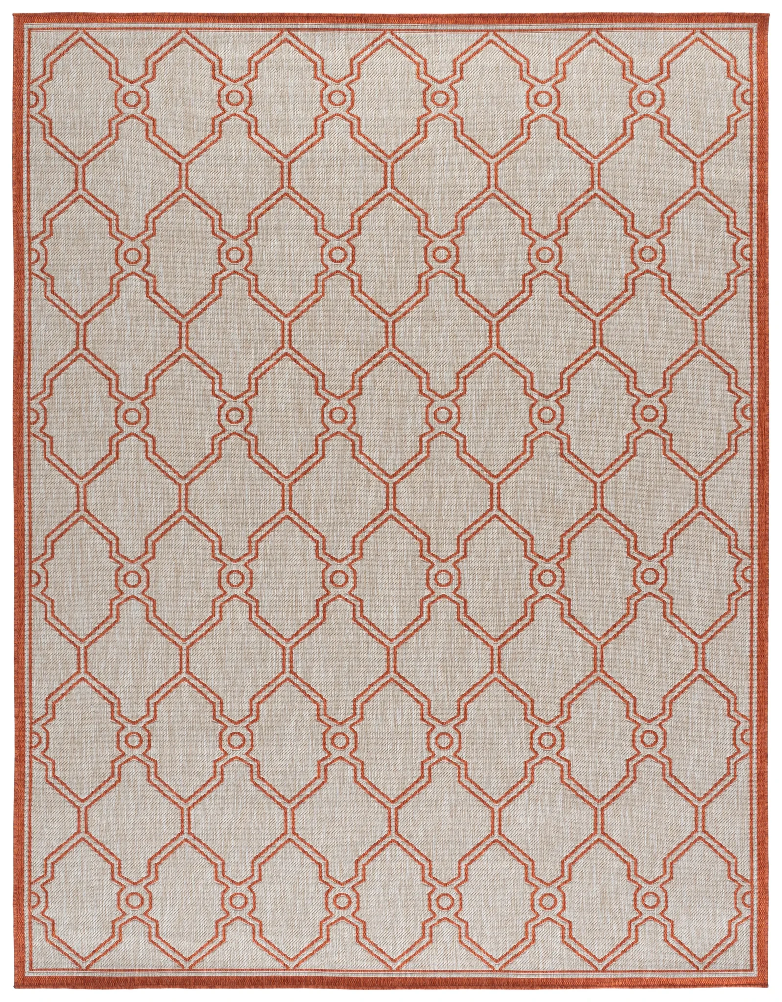 Beach House Geometric Trellis Outdoor Rug in Beige / Orange