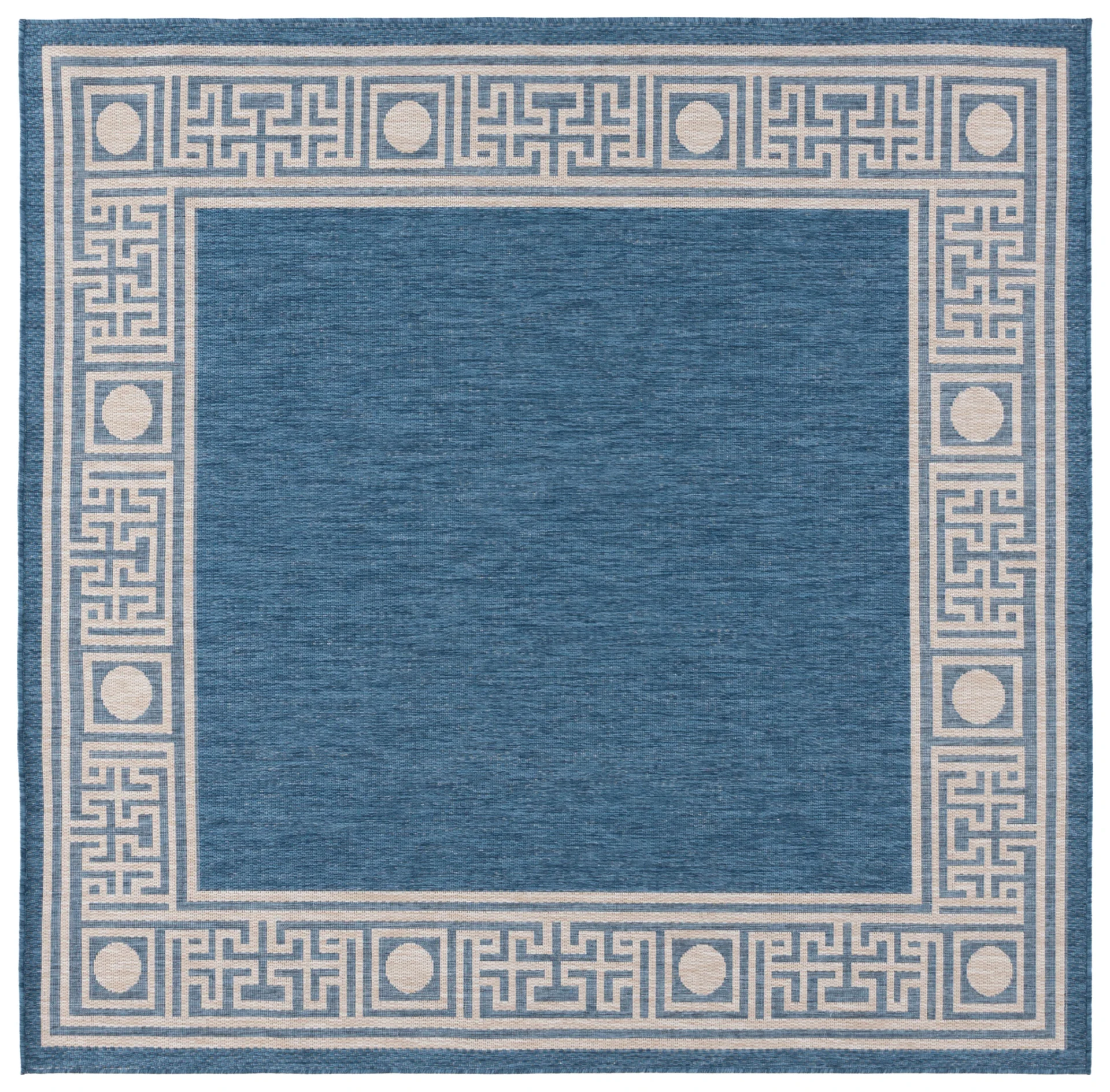 Beach House Greek Key Border Outdoor Rug in Blue / Ivory