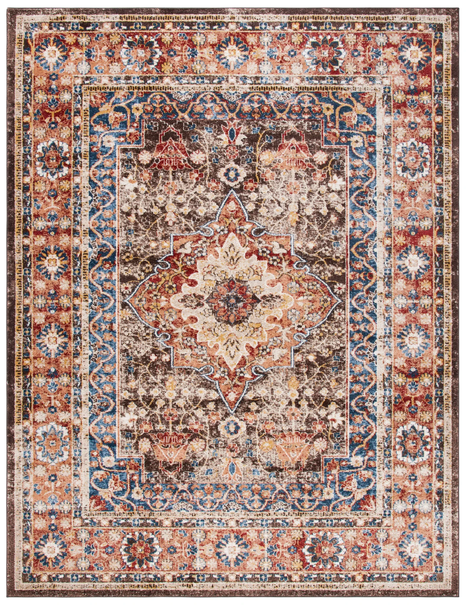 Bijar Medallion Bordered Rug in Brown / Rust