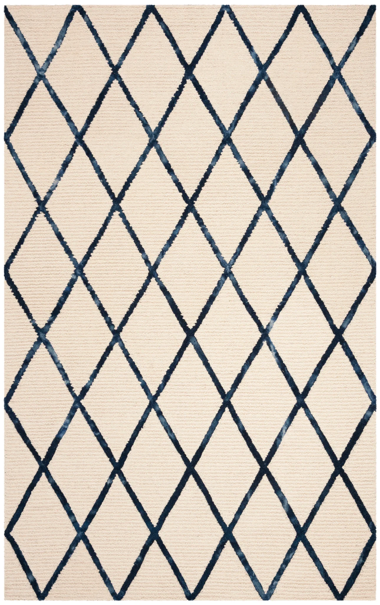 Blossom Diamond Lattice Hand-Tufted Wool Rug in Ivory / Navy