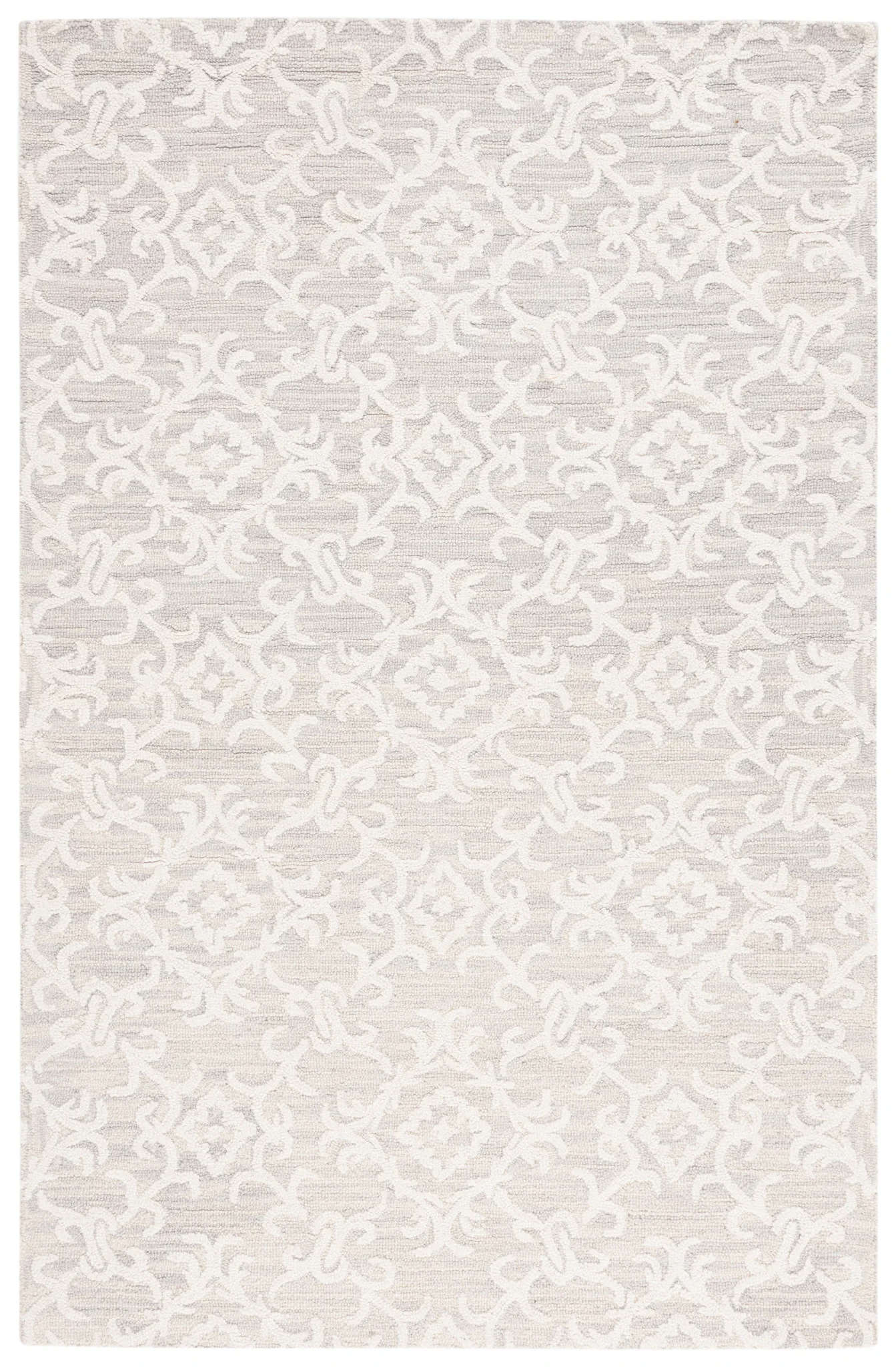 Blossom Scrollwork Hand-Tufted Wool Rug in Gray / Ivory