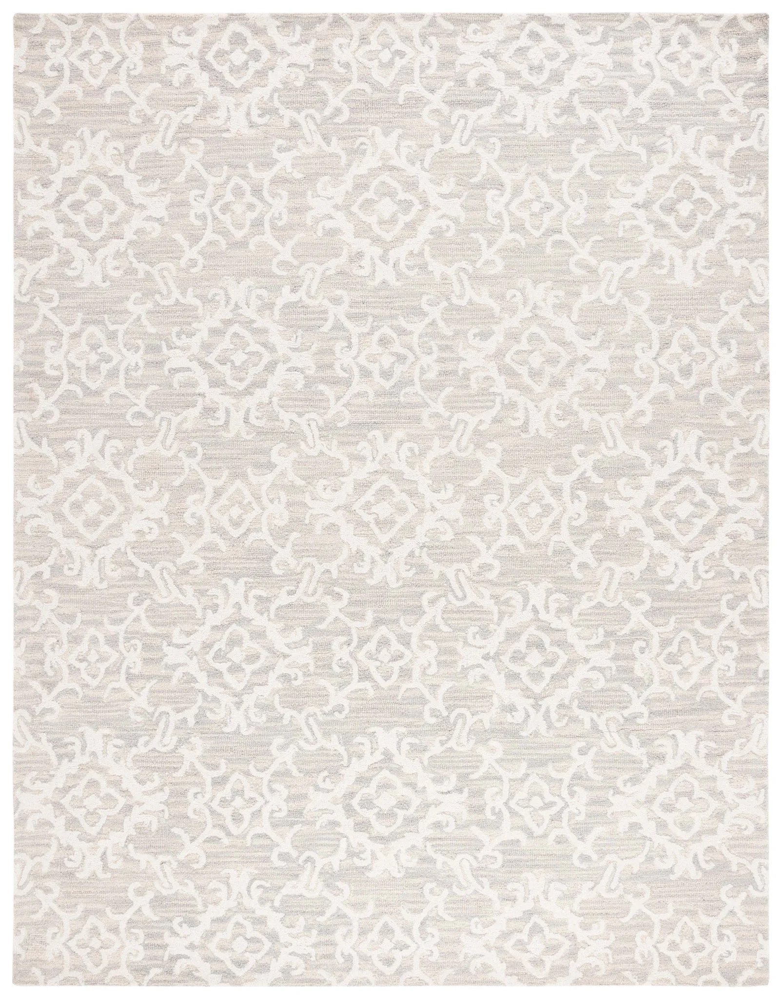 Blossom Scrollwork Hand-Tufted Wool Rug in Gray / Ivory
