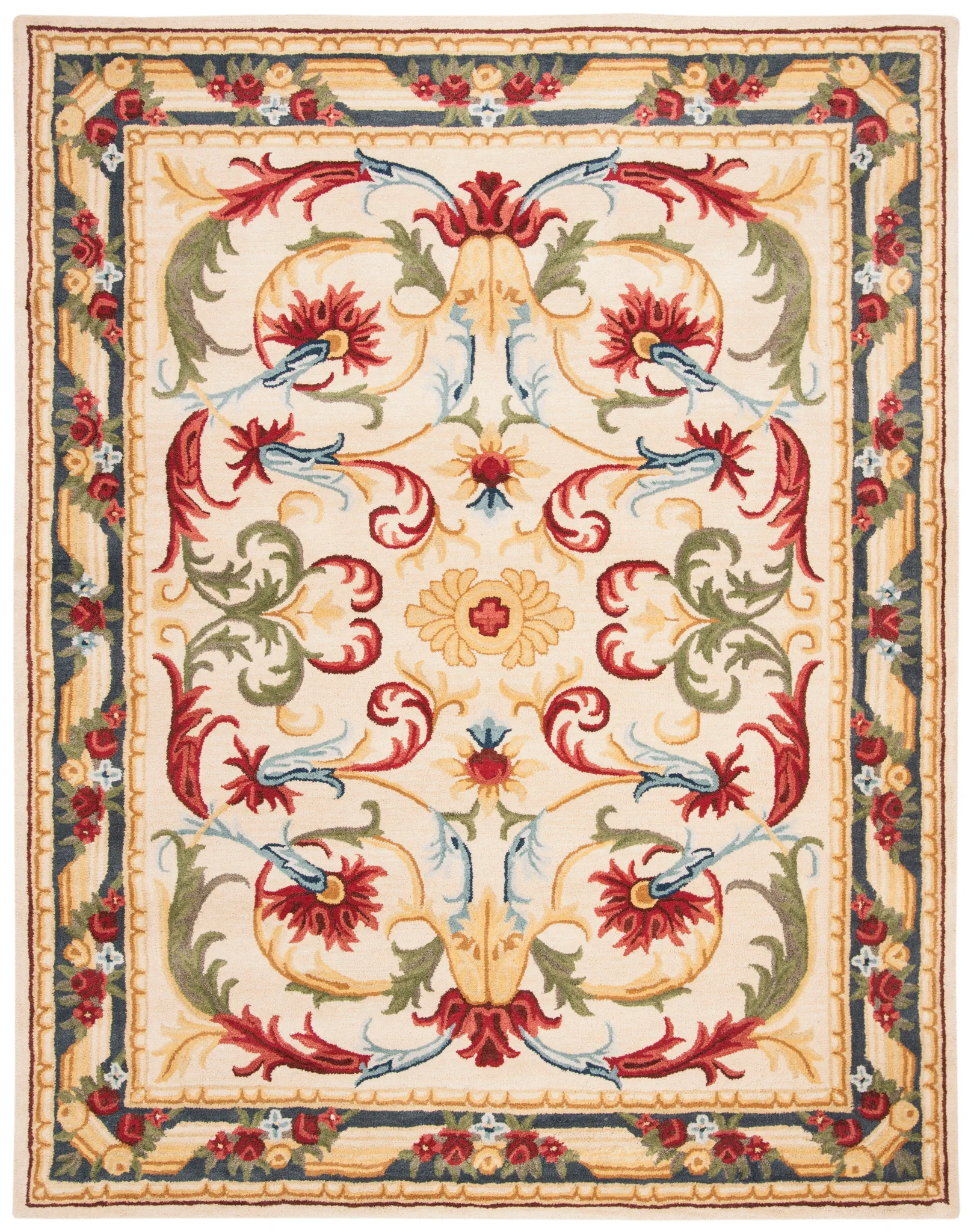 Blossom Acanthus Scroll Hand-Tufted Wool Rug in Ivory / Green
