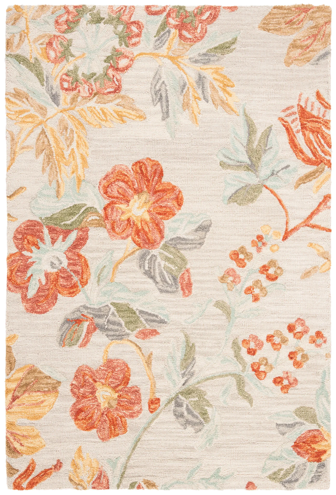 Blossom Floral Branch Hand-Tufted Wool Rug in Gray / Red