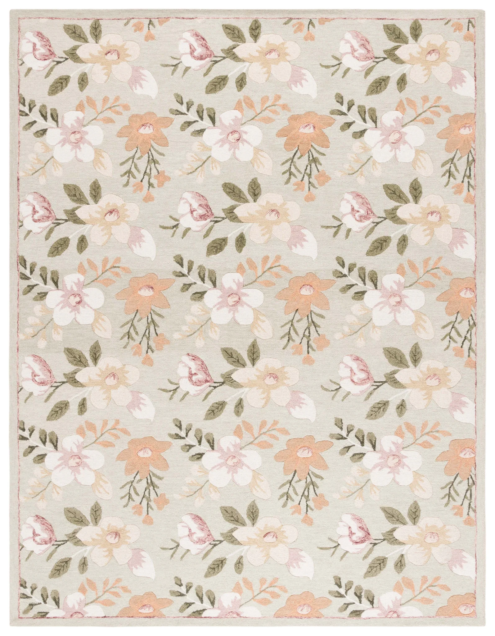 Blossom Floral Sprig Hand-Tufted Wool Rug in Sage / Ivory