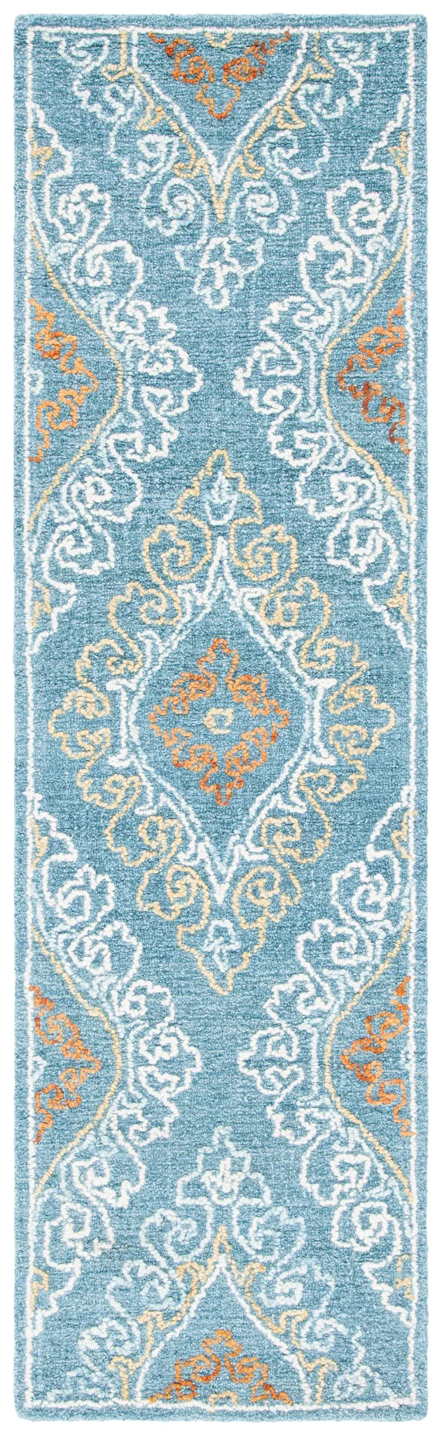 Blossom Damask Diamond Hand-Tufted Wool Rug in Blue / Yellow