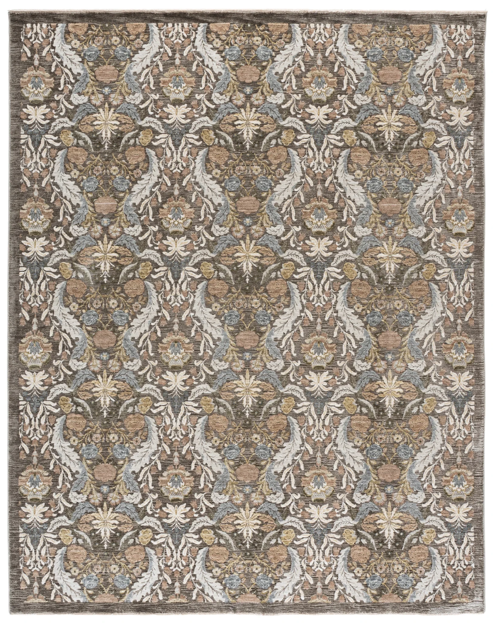 Bloom Damask Floral Rug in Ivory / Gray