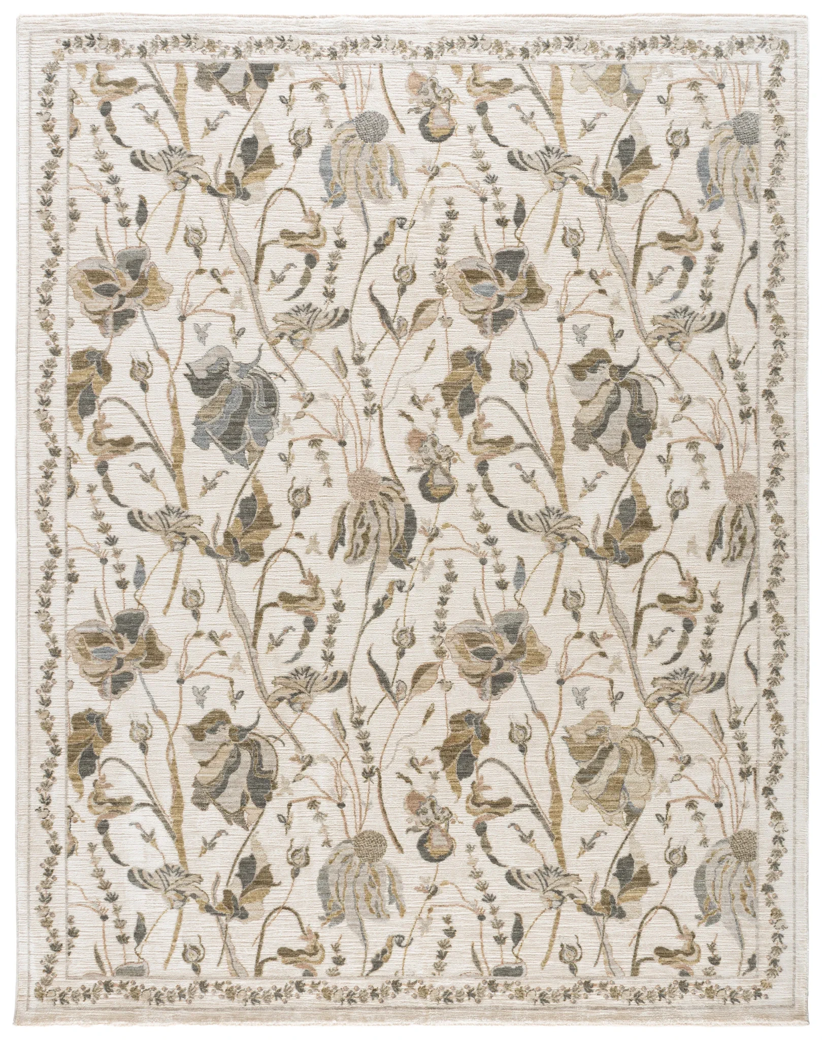 Bloom Traditional Floral Rug in Ivory / Gray