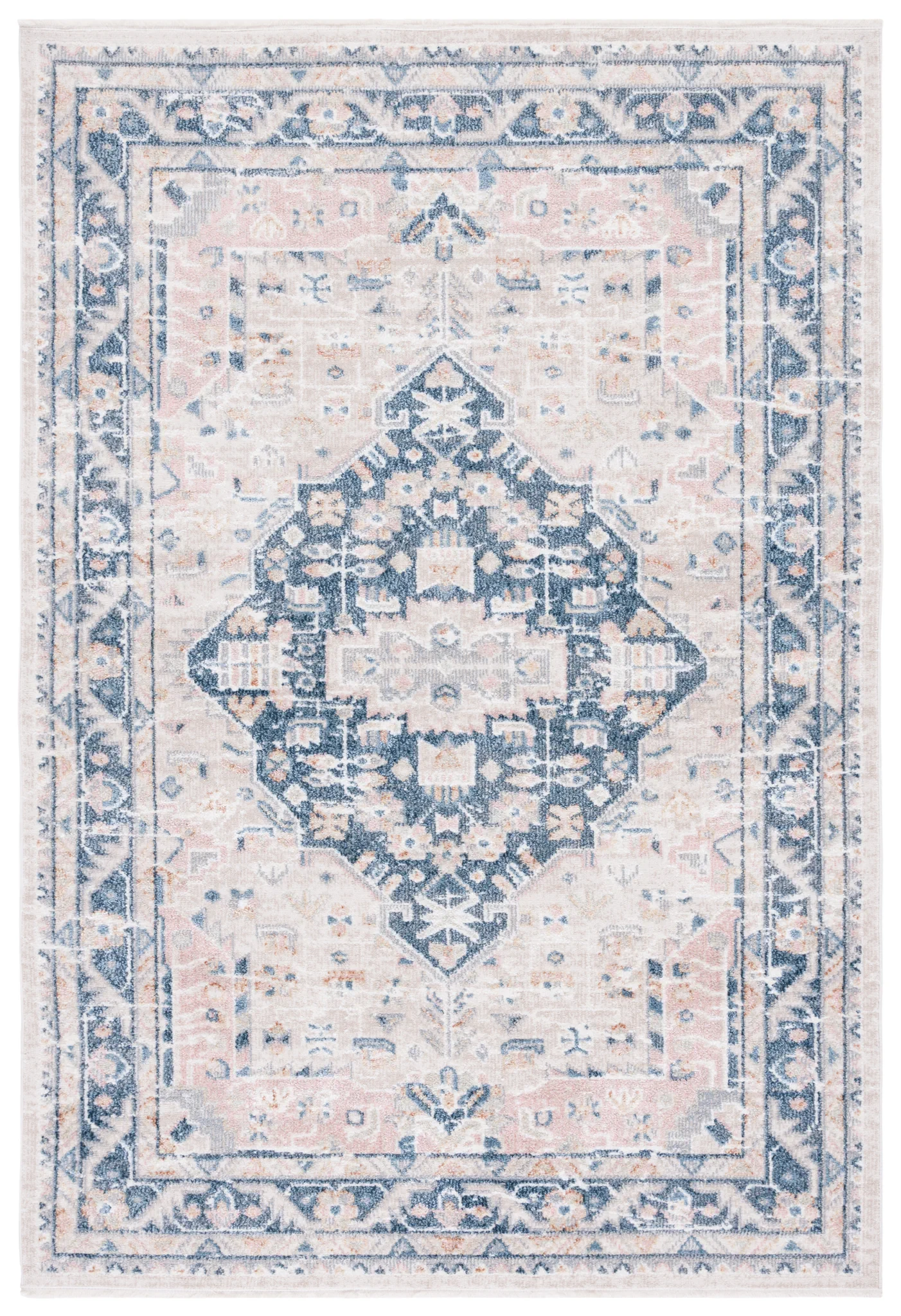 Blair Medallion Border Washable Rug in Beige / Navy
