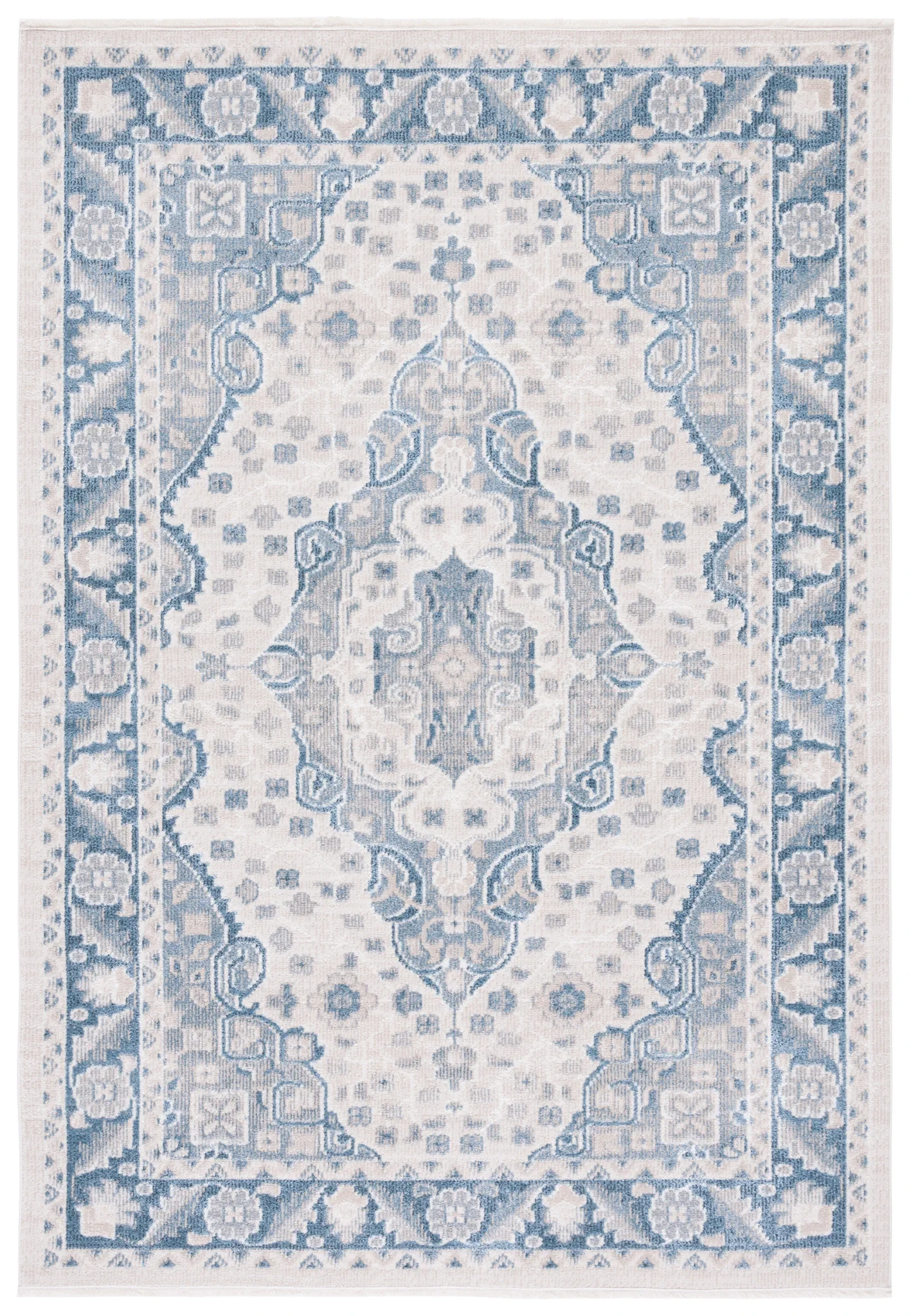 Blair Washable Medallion Bordered Rug in Beige / Gray Blue