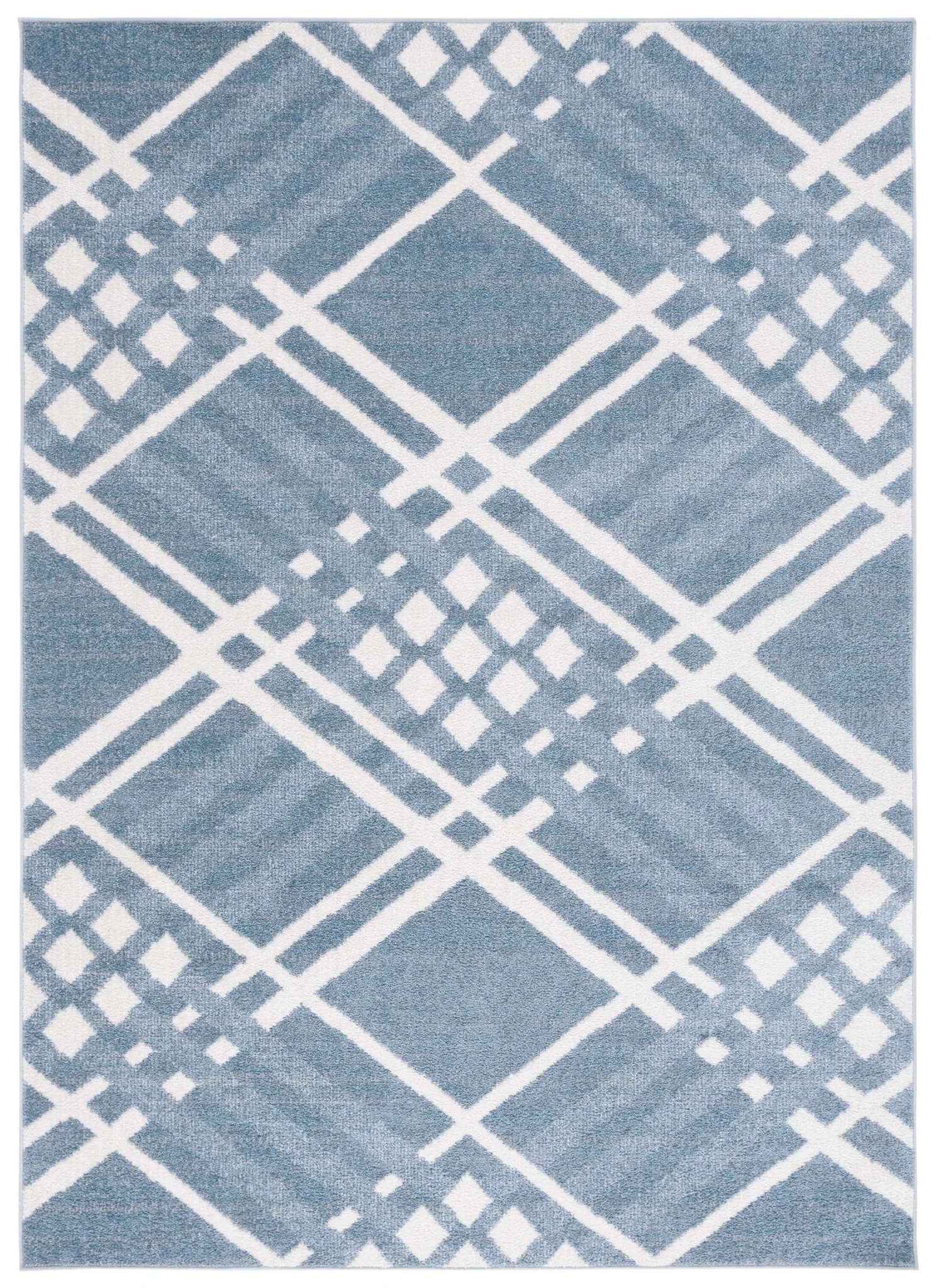 Blair Diamond Lattice Washable Rug in Blue / Ivory