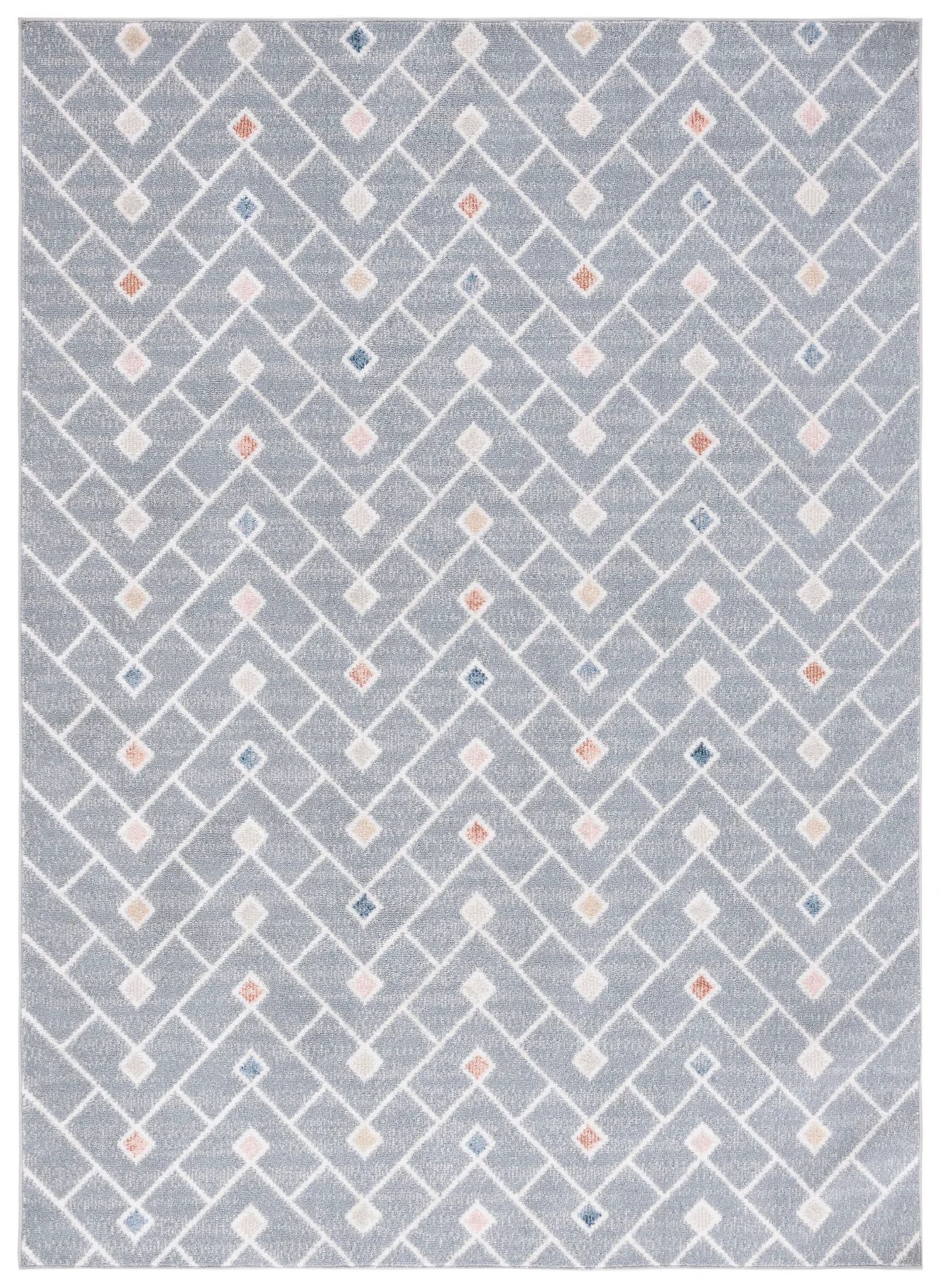 Blair Chevron Lattice Washable Rug in Gray / Multicolor