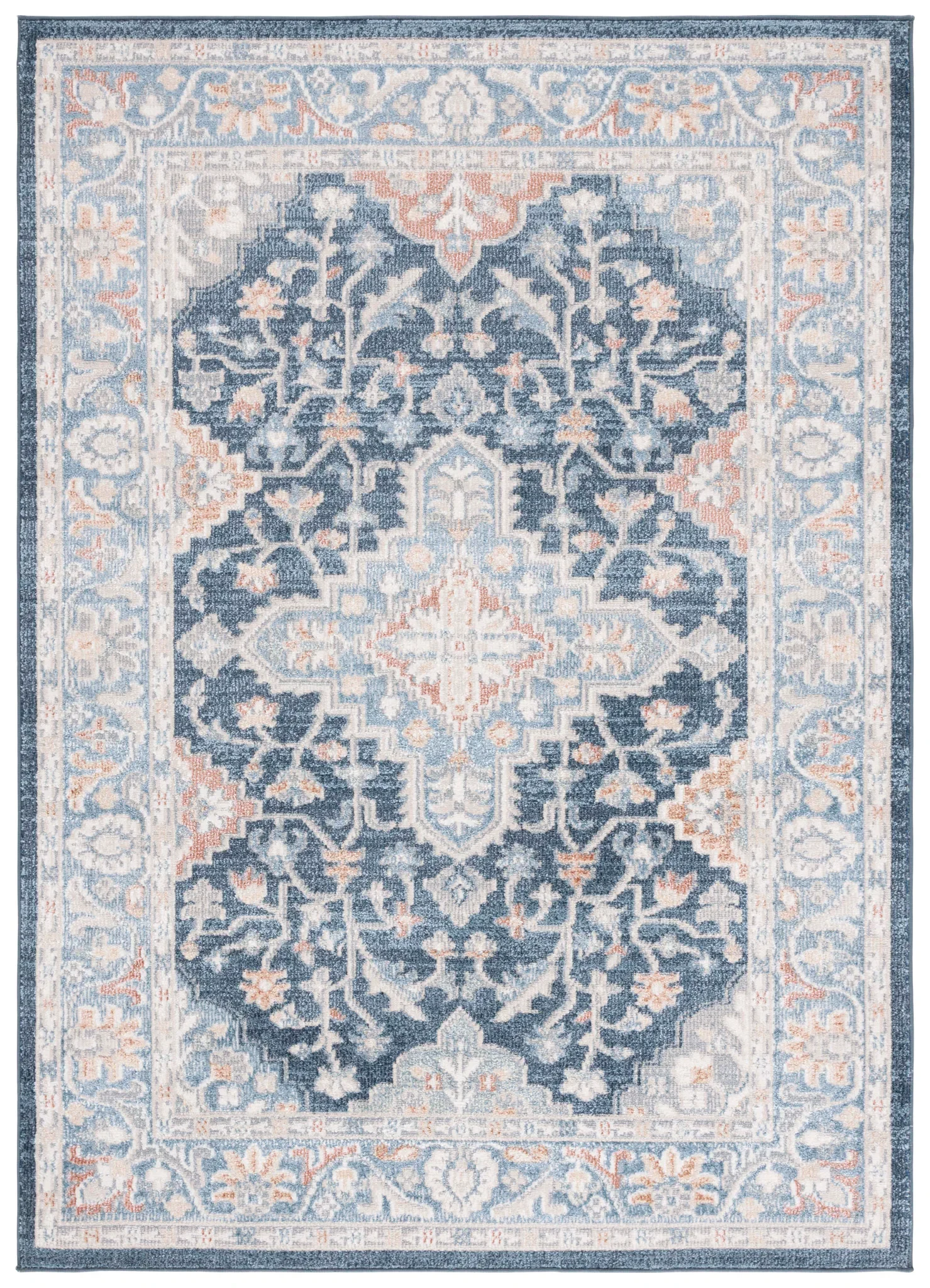 Blair Floral Medallion Washable Rug in Navy / Blue