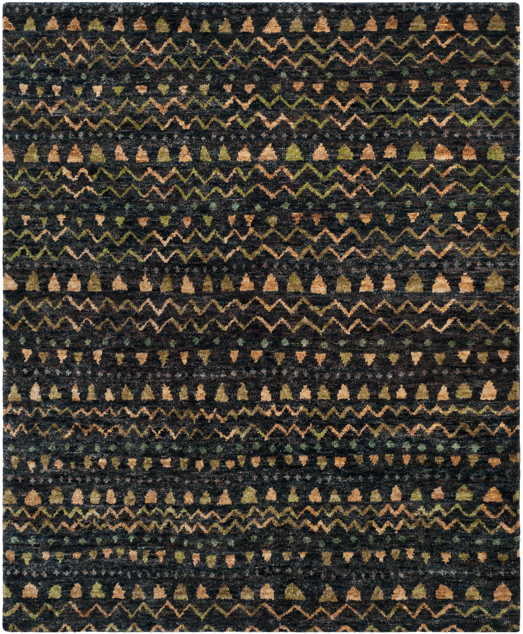 Bohemian Banded Chevron Hand-Knotted Jute Rug in Black / Gold