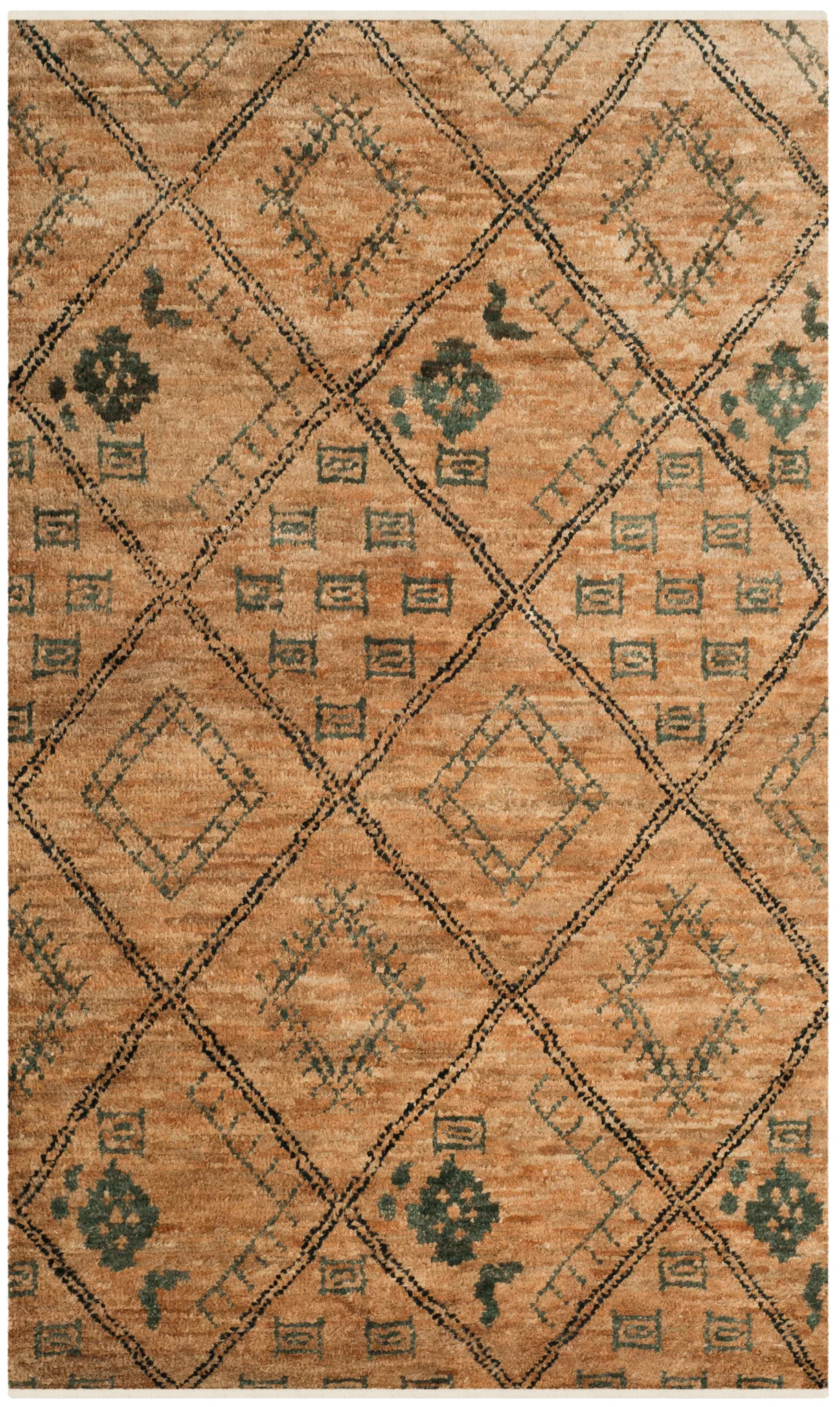 Bohemian Diamond Lattice Hand-Knotted Rug in Natural / Deep Teal