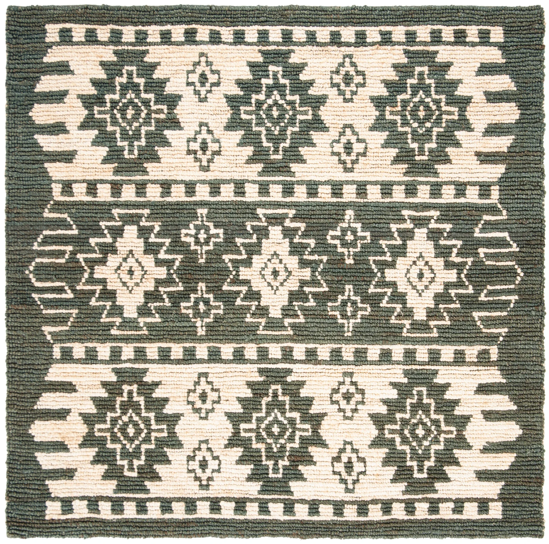 Bohemian Stepped Diamond Hand-Woven Jute Rug in Gray / Beige