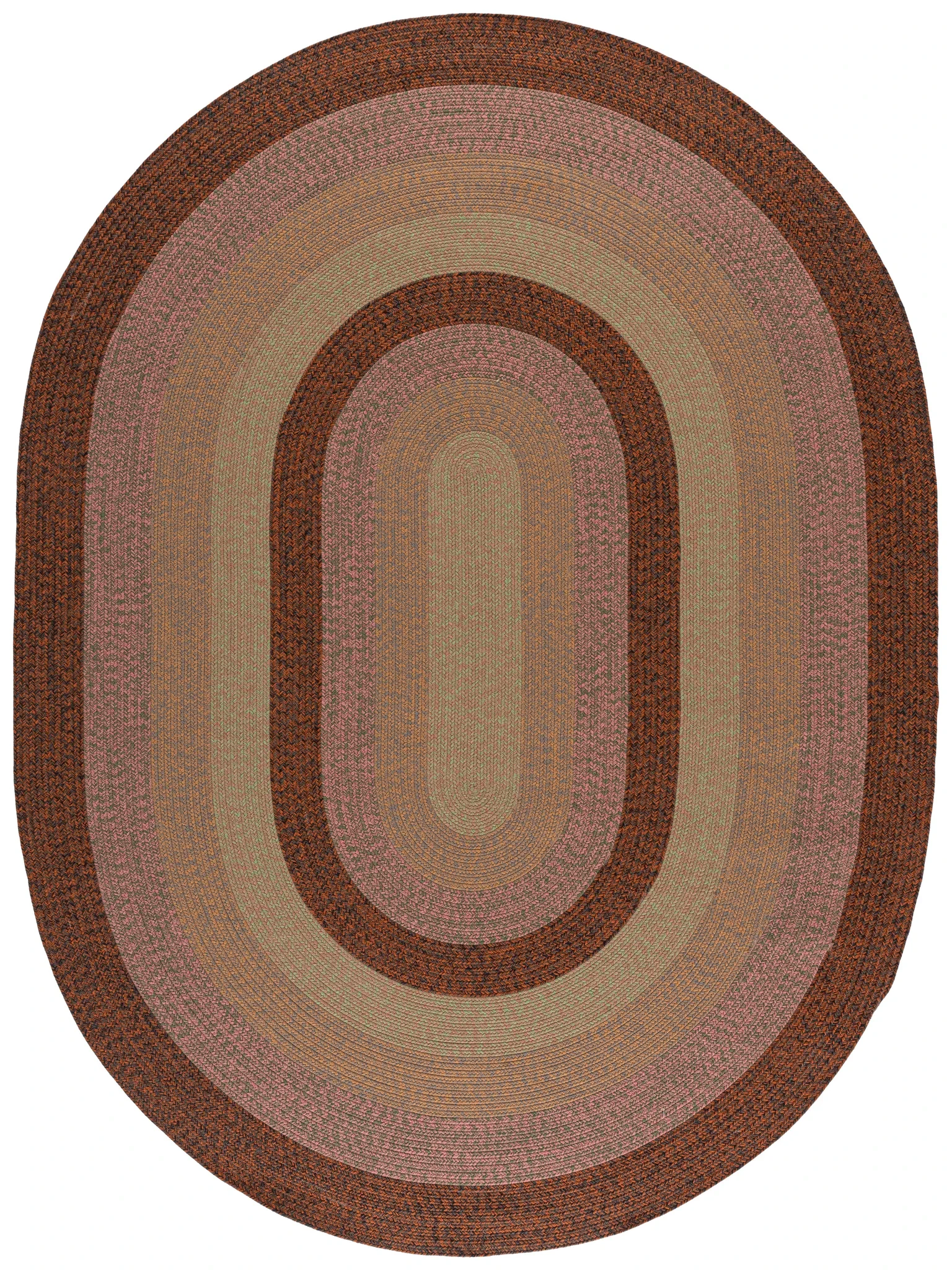 Braided Oval Band Washable Outdoor Rug in Dark Brown / Light Green