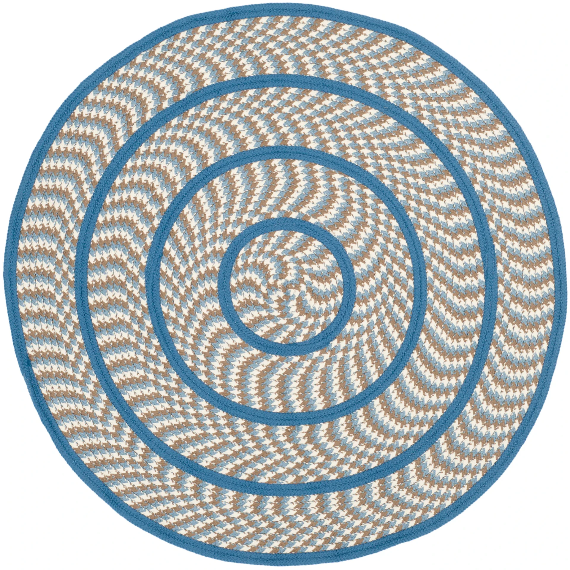 Braided Concentric Oval Hand-Woven Rug in Ivory / Blue