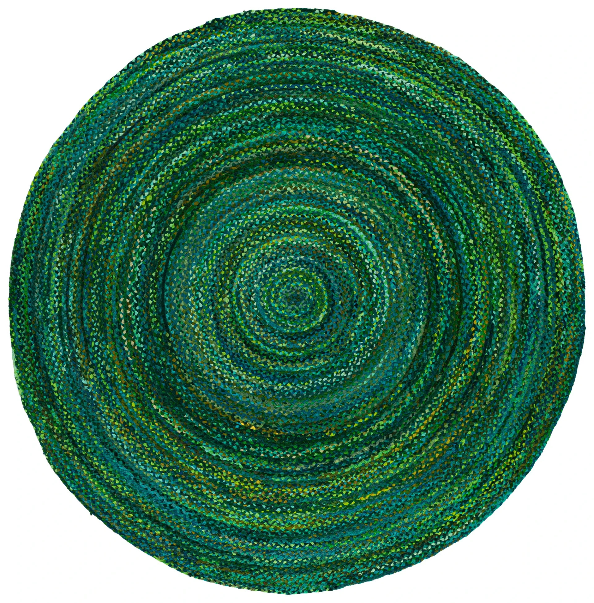 Braided Coastal Spiral Hand-Woven Cotton Rug in Green