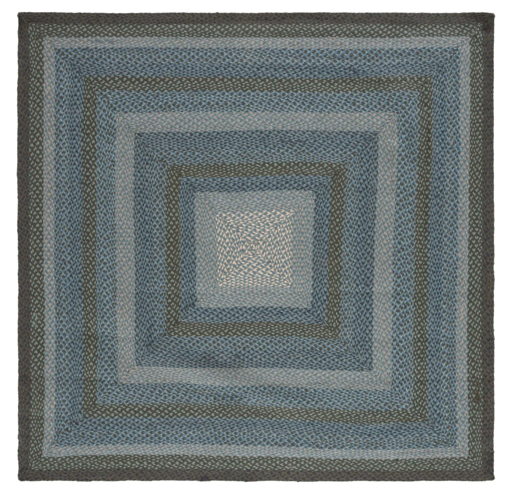 Braided Coastal Geometric Jute Rug in Light Blue / Green