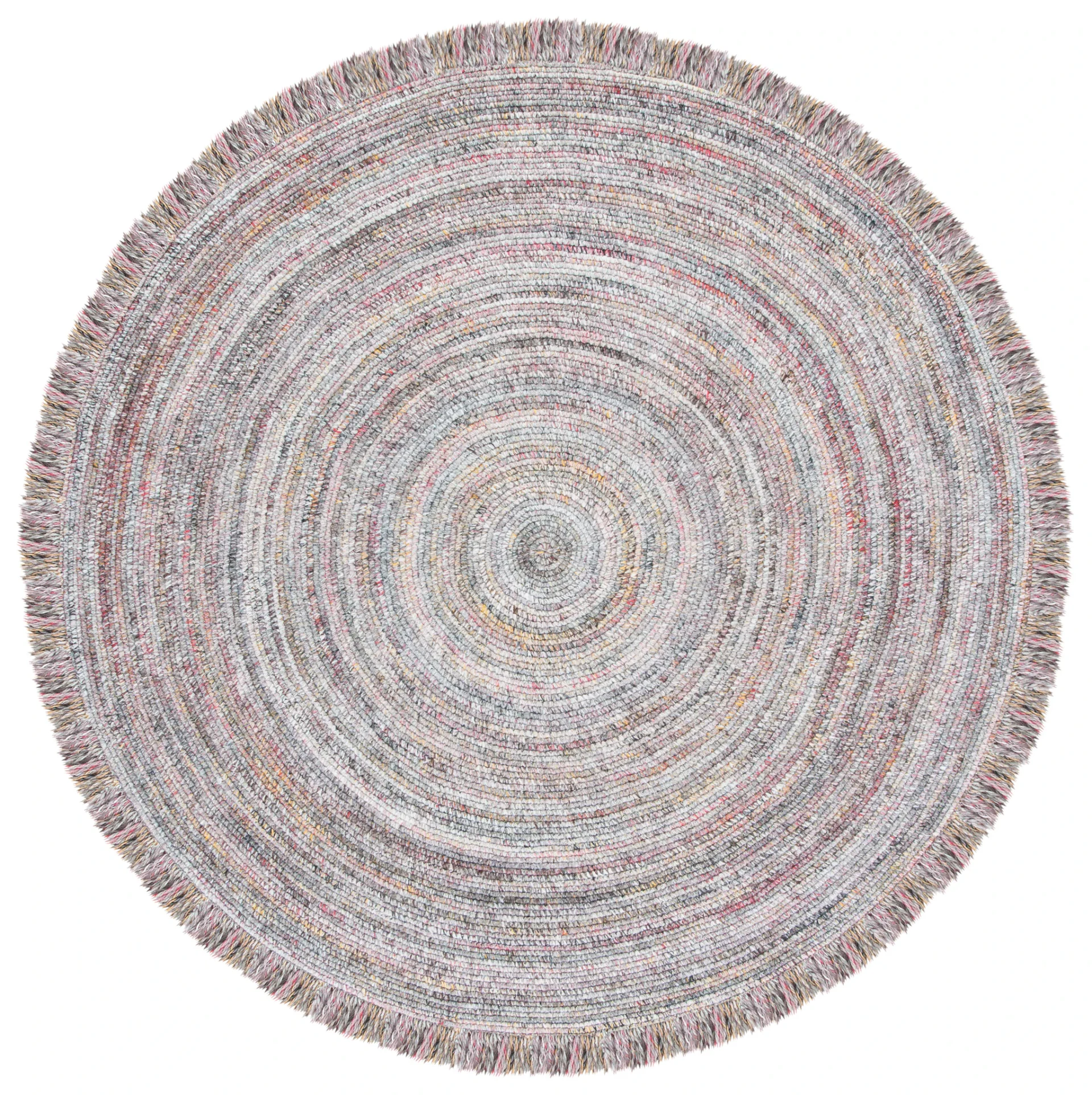 Braided Coastal Fringed Hand-Woven Rug in Gray / Red