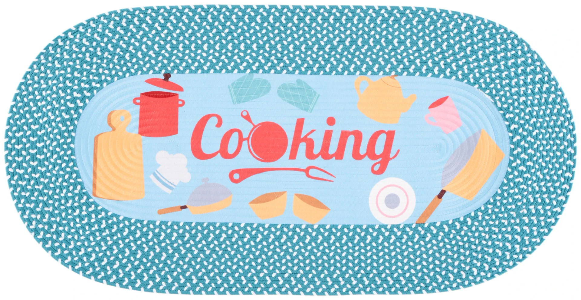 Braided Posters Kitchen Utensils Hand-Woven Washable Rug in Light Blue / Blue